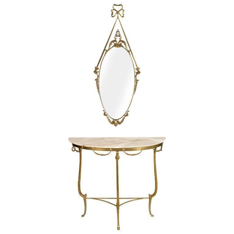 Gilt Bronze Venetian Console Mirrored, Marble Top, Vincenzo Cadorin Attributable