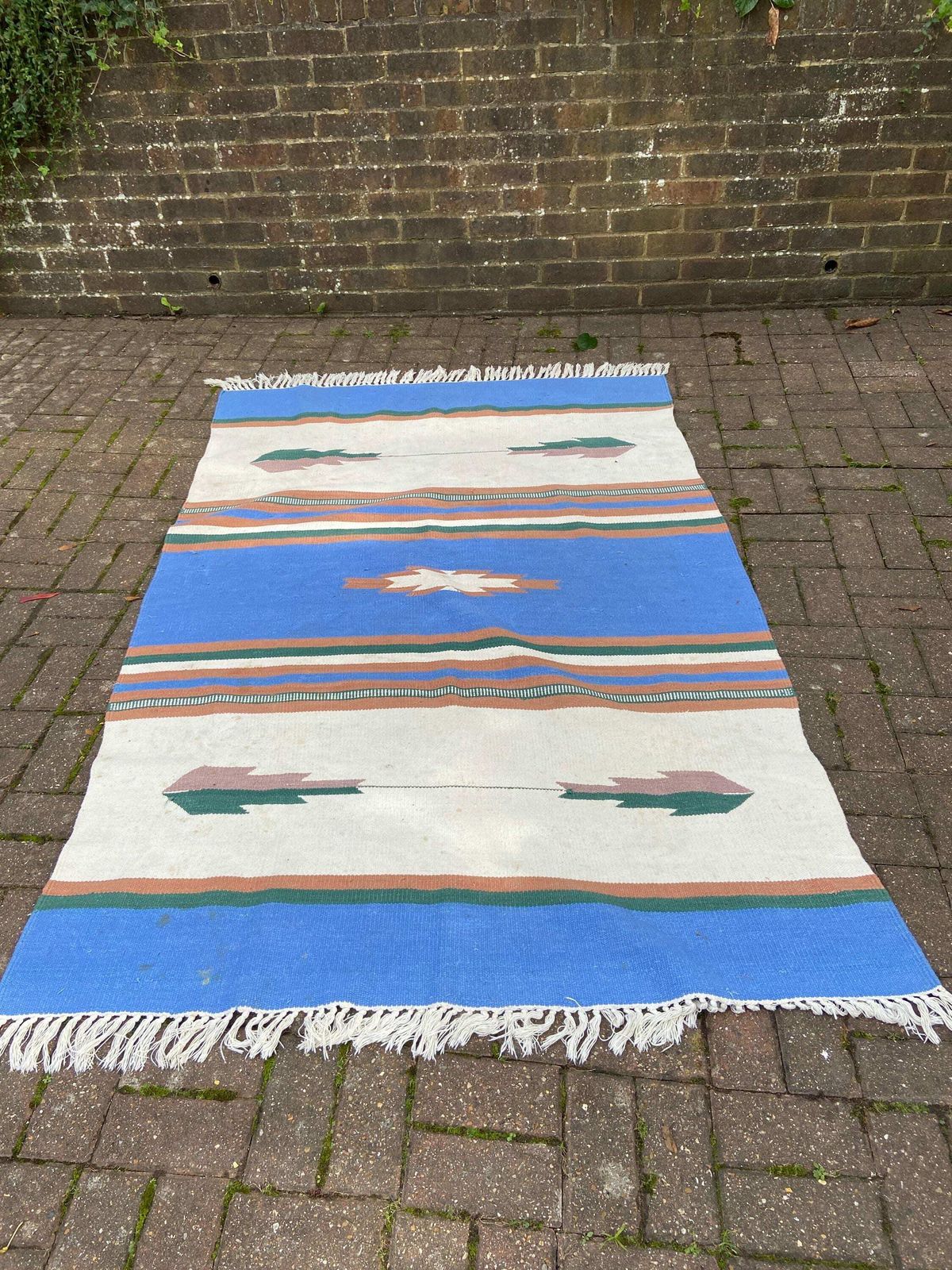 photo furniture Vibrant Vintage Kilim Rug   80" X 60" (203cm X 152cm)   Blues, Browns, Creams