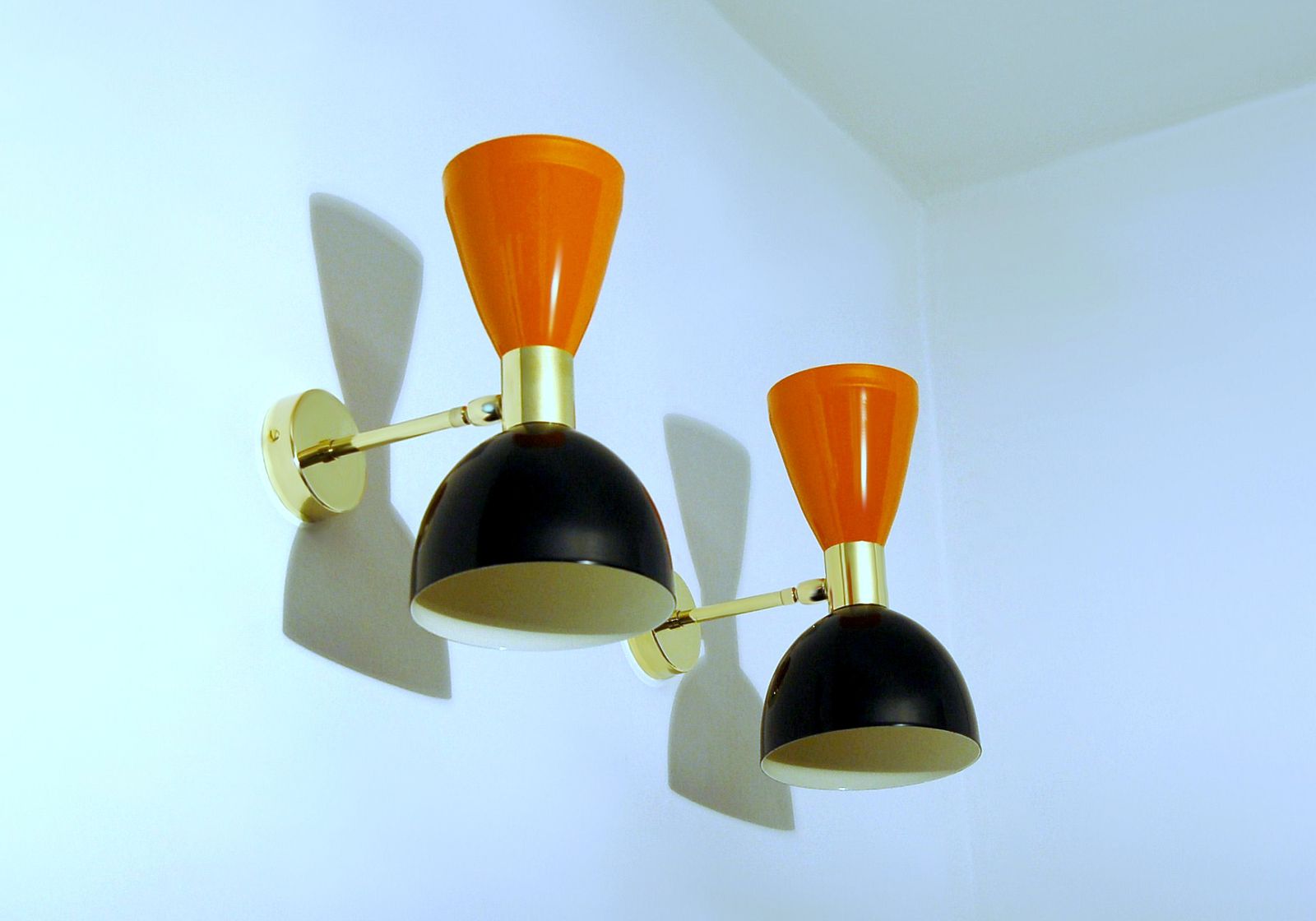 Pair Of Applique / Wall Lamp Metal And Brass Orange / Black Color Style '50 photo 280.0