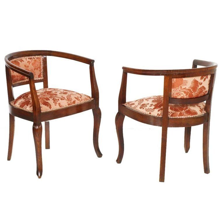 1900s Italy Pair Of Bedroom Armchairs Art Nouveau With Stool Hand Carved Walnut photo furniture