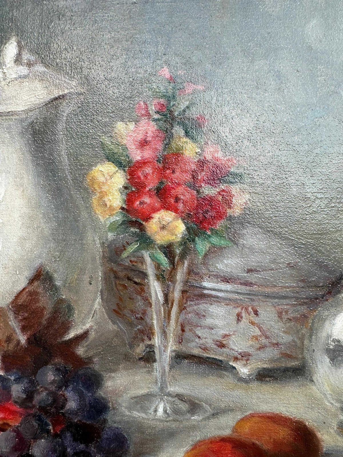Still Life Oil Painting Fruits, Flowers, Porcelain And Glass Origin Art Signed Ak photo buy