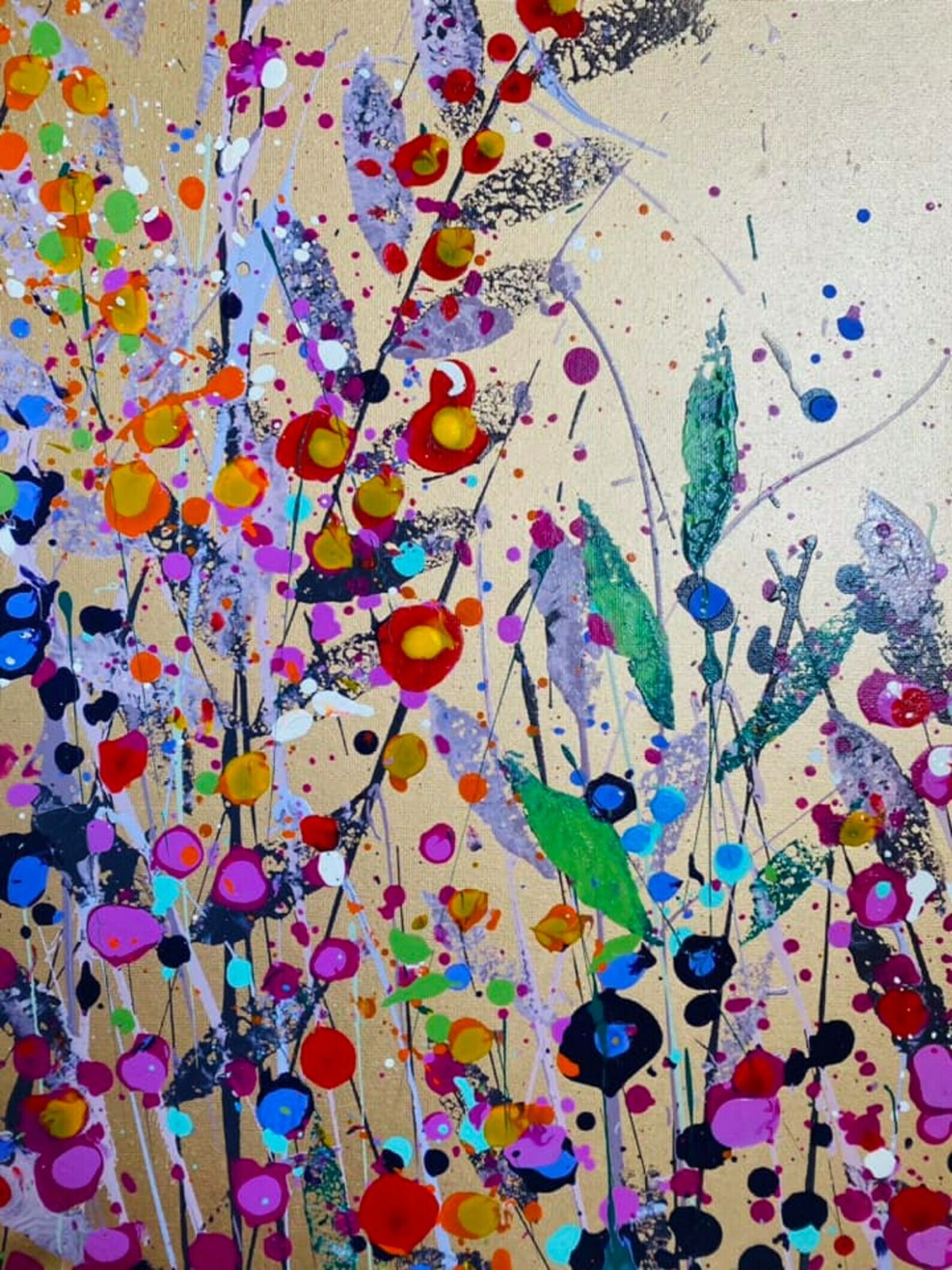 Juliet…Hand Painted Original Gold Floral Art On Canvas 80cm X 60cm photo buy