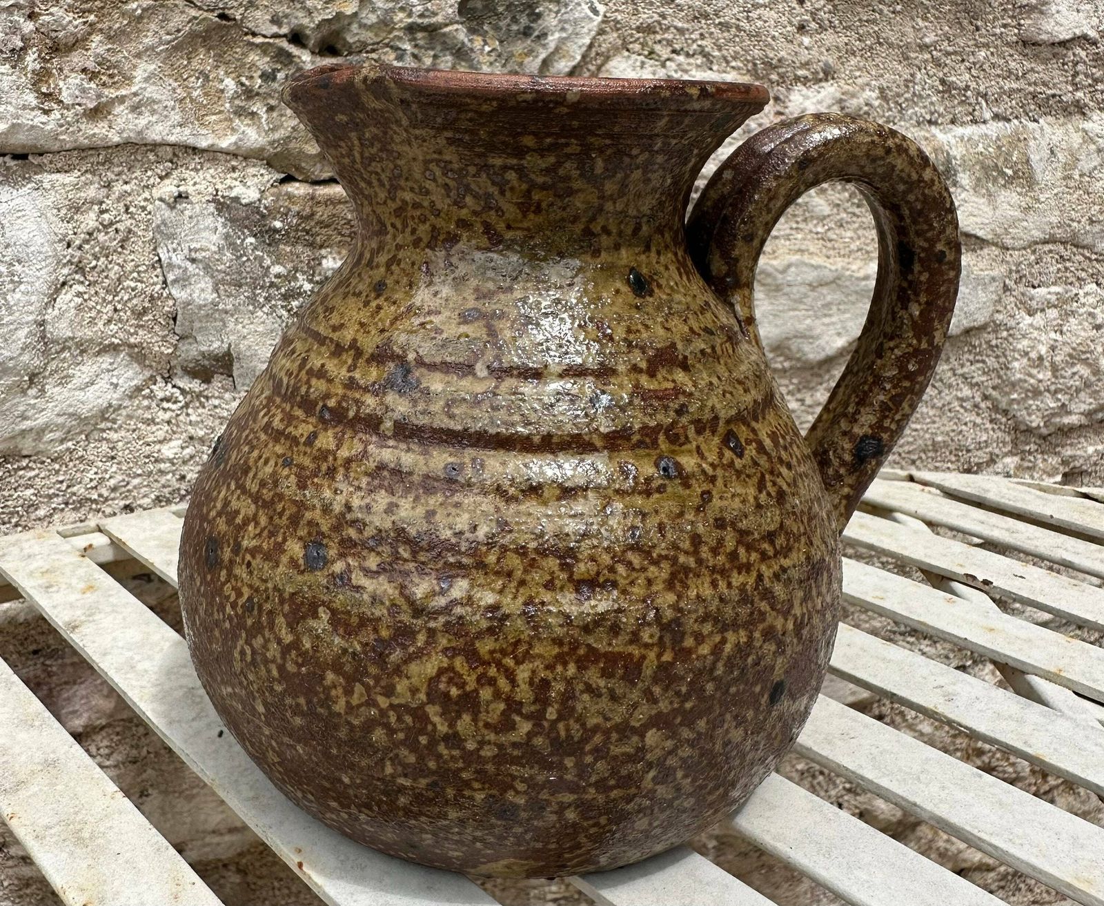 French Stoneware Pottery Pitcher, 1960's Ceramic Pot Vase Laborne Signed F.Baudat photo for sale