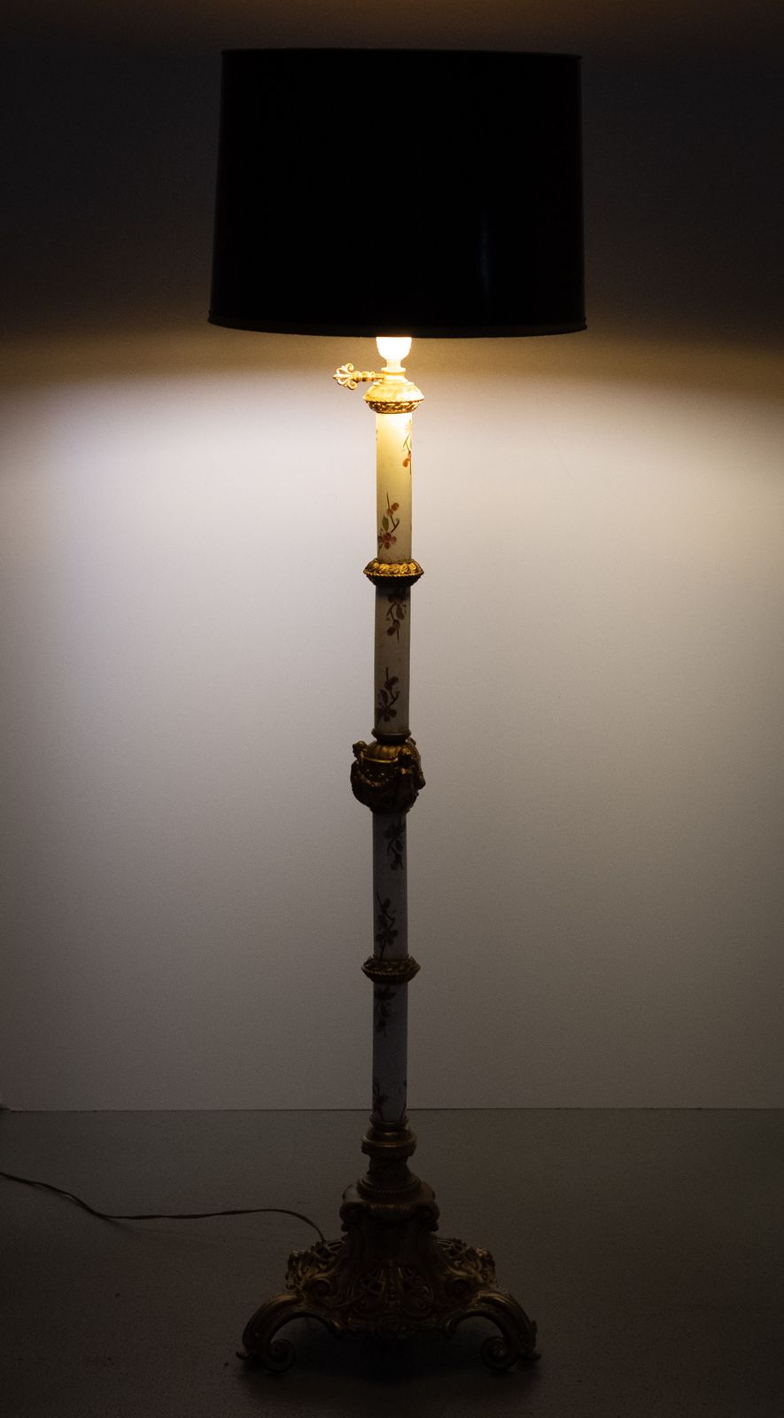 photo for sale Zsolnay Porcelain Gilt Metal Porcelain Floor Lamp 1870s Hungarian