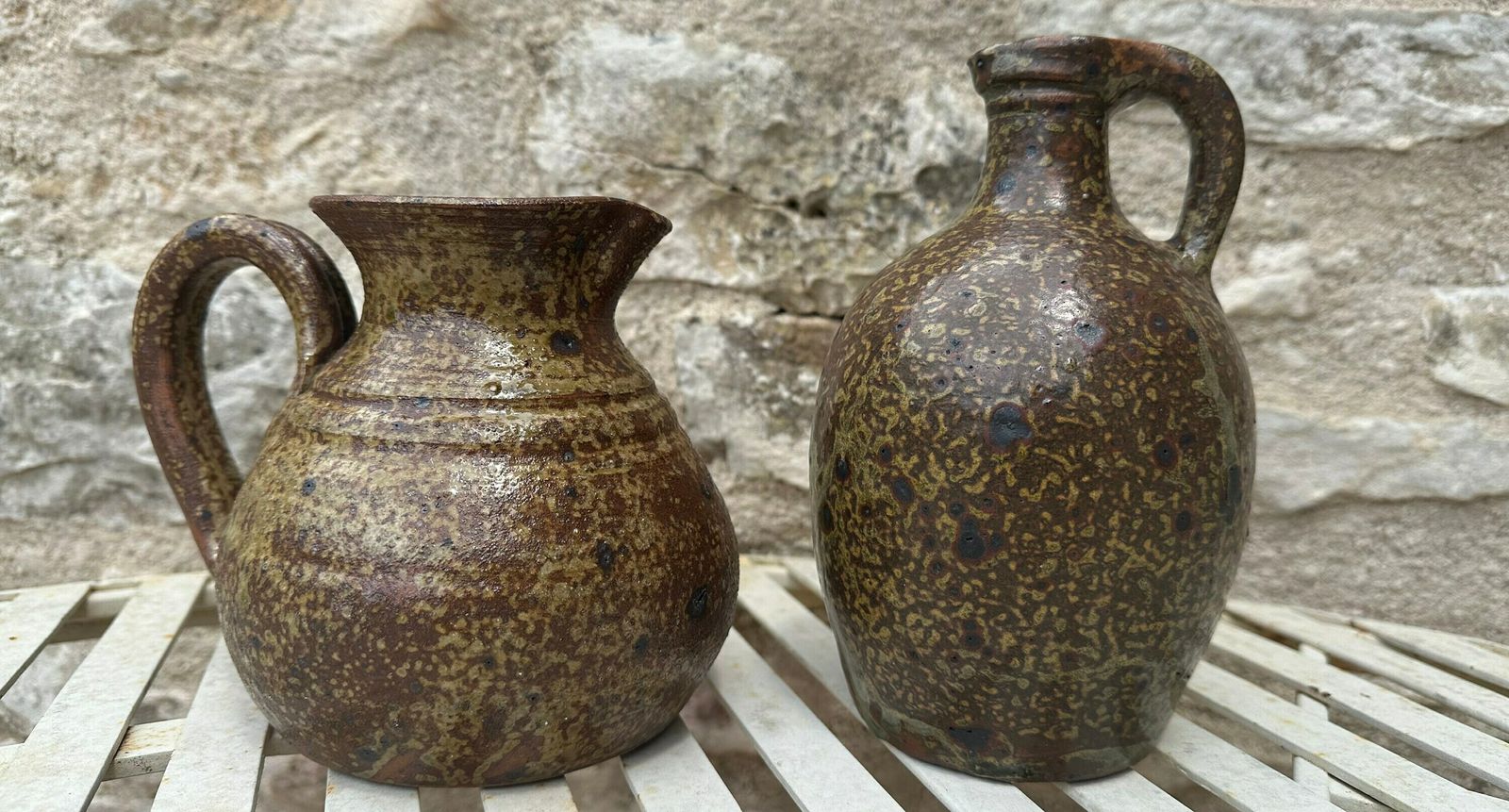 photo furniture French Stoneware Pottery Vase, 1960's Ceramic Pot Bottle Laborne