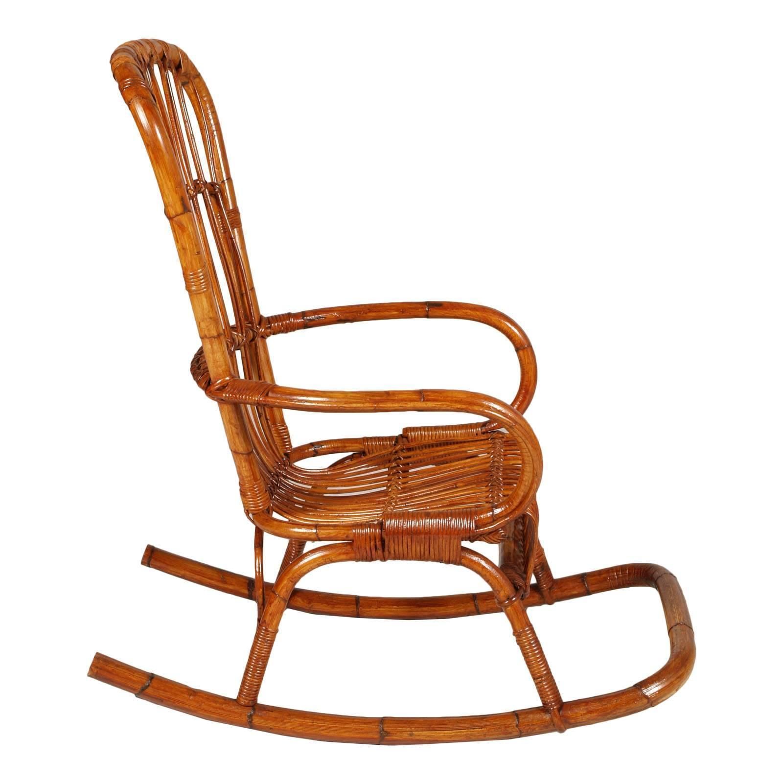 Italian Mid Century Modern Bamboo Rocking Chair Attributable Vittorio Bonacina photo furniture