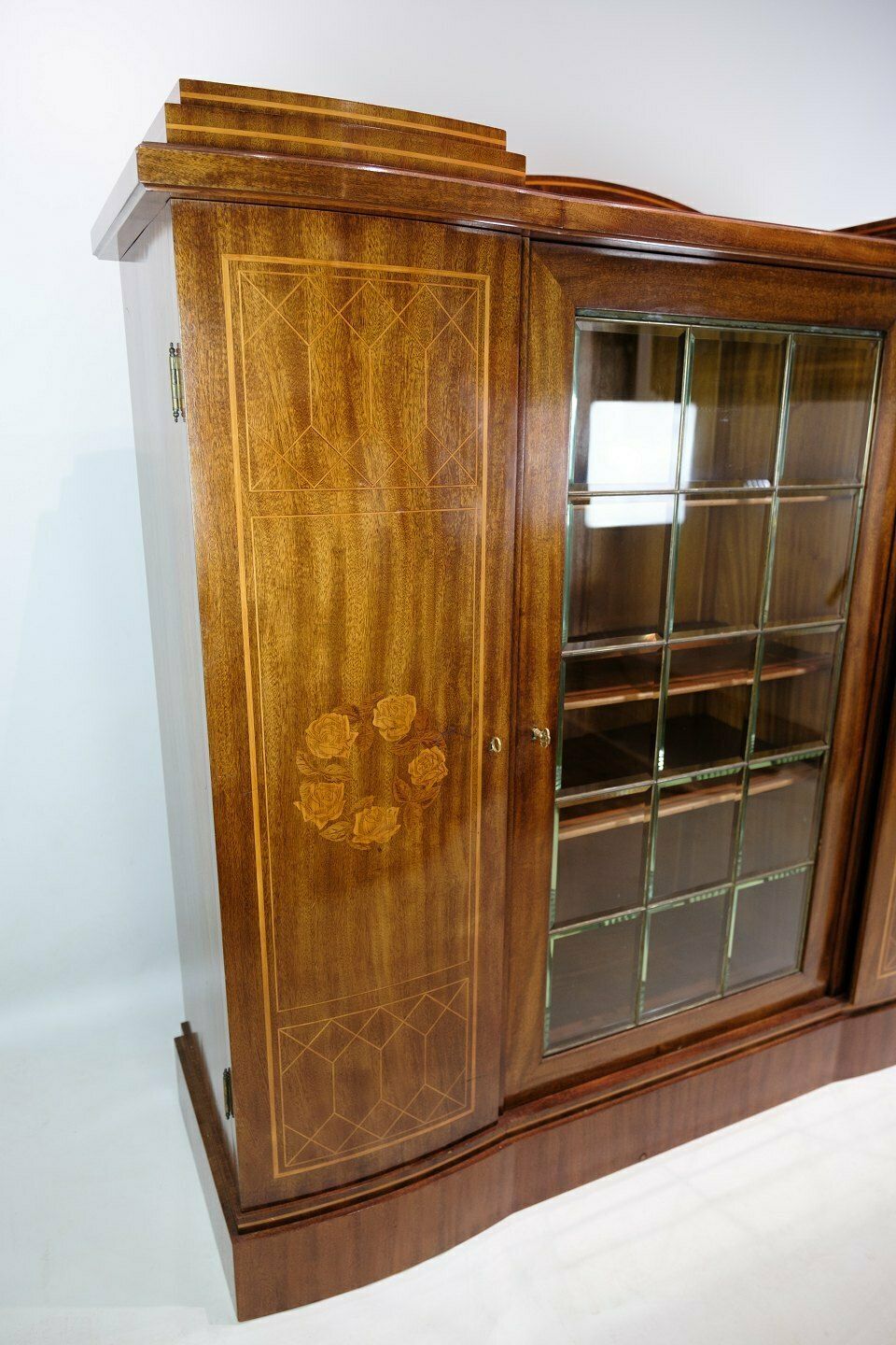 Antique Cabinet In Hand Polished Mahogany With Fruit Wood & Intarsia From 1920s photo furniture