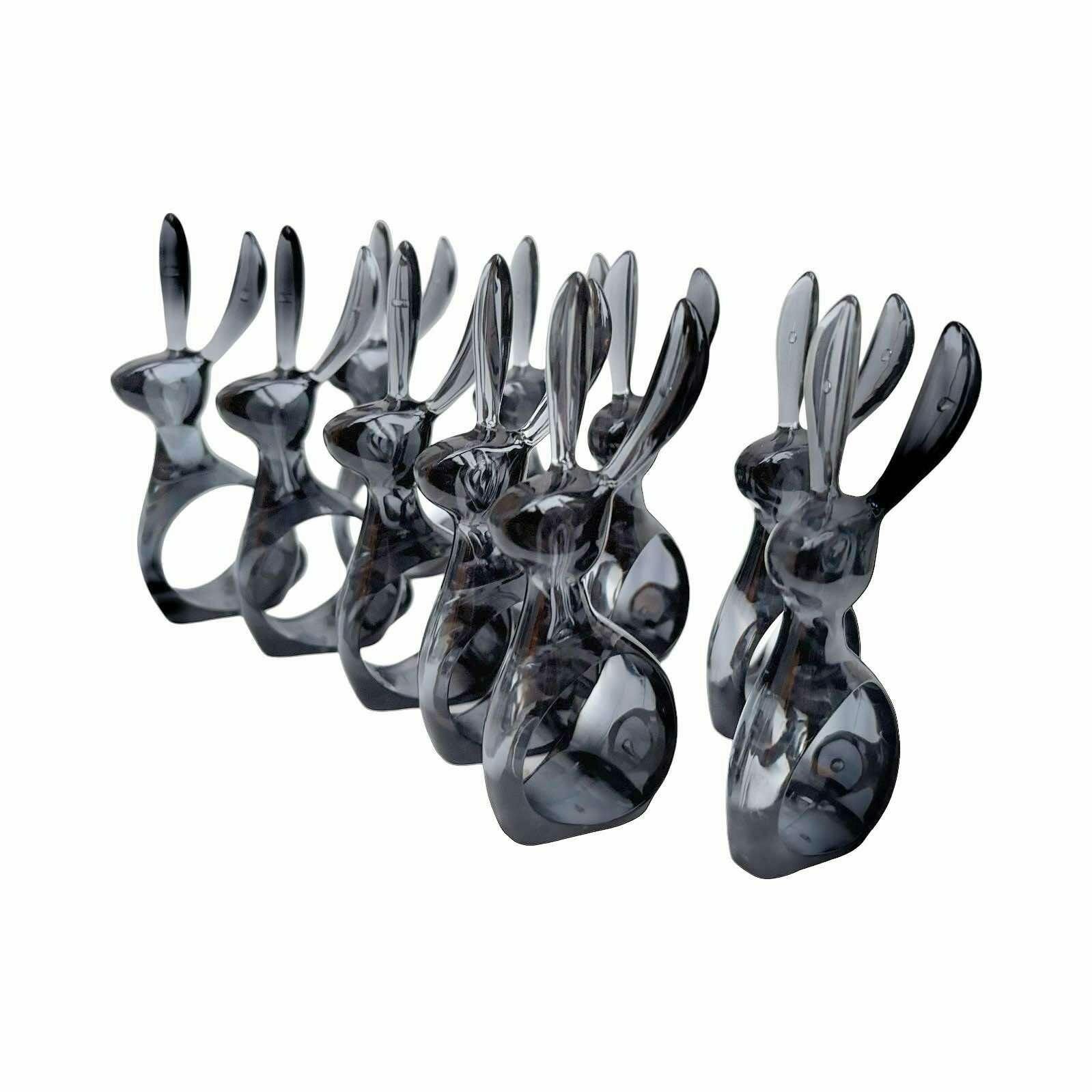 Napkin Ring Set 12 Acrylic Rabbit Gray Easter Decor Gift Animal Lover German Set, Retro Table Holders Hostess Gift For Best Friend