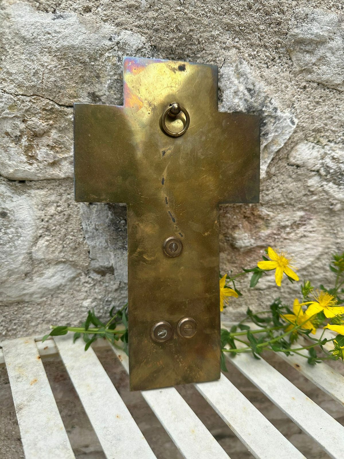 photo furniture Antique French Cloisonne Enamel Holy Water Font On White Marble