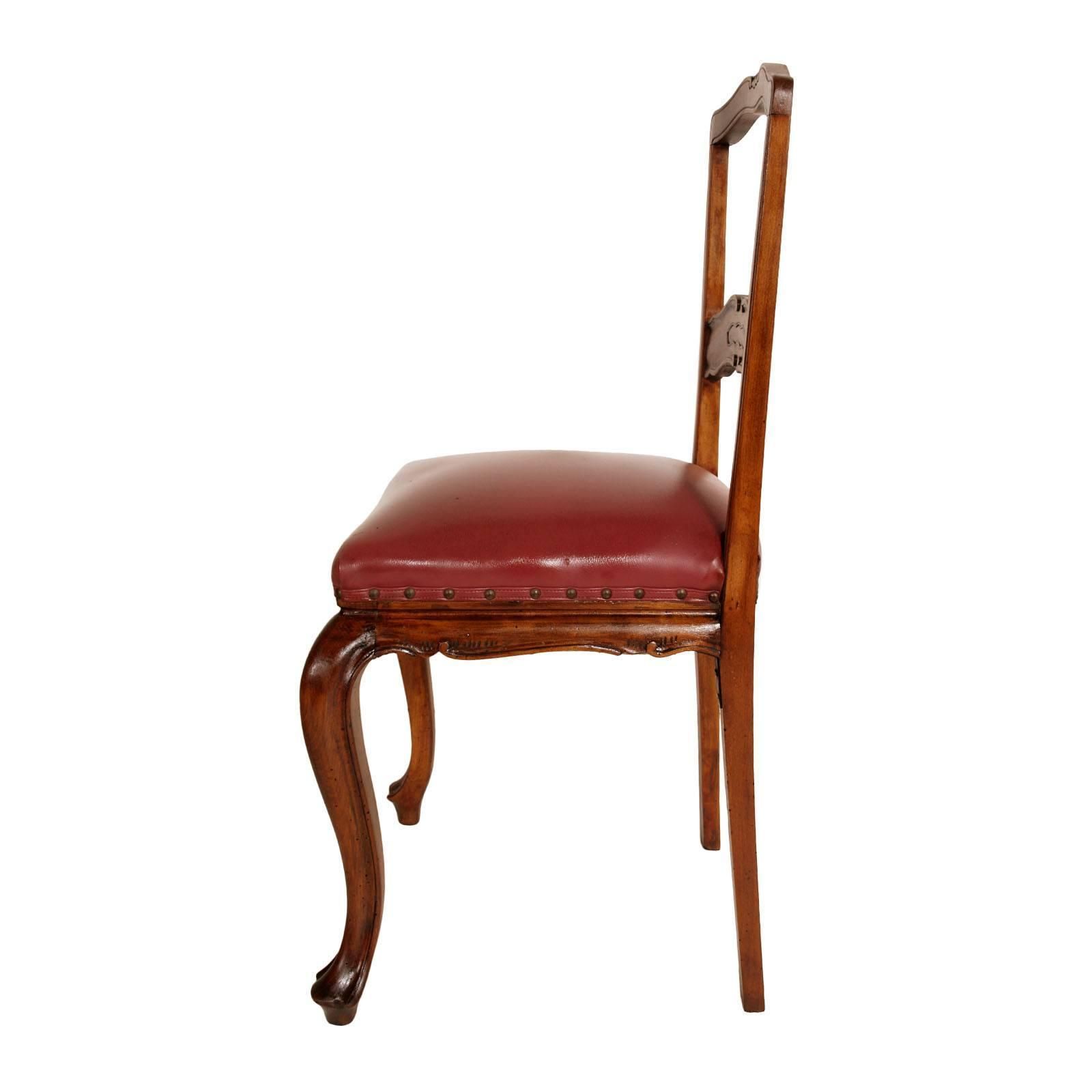 Age Art Nouveau Neoclassical Pair Of Chairs Hand Carved Walnut Leather Seat photo 1599.6
