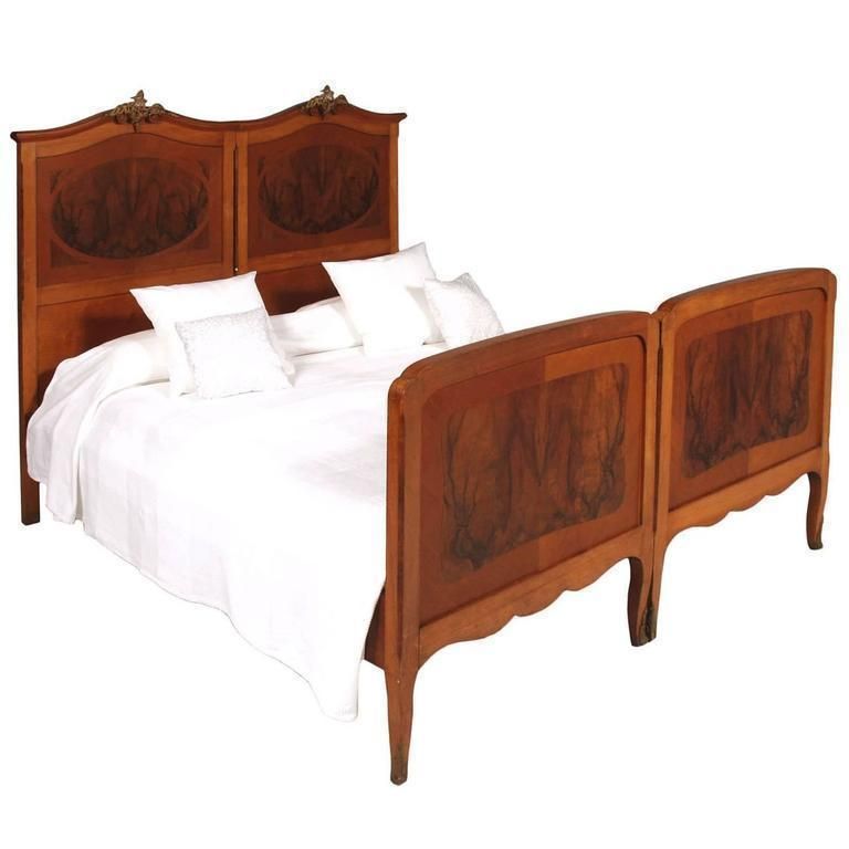 1920s Antique Italian Art Nouveau Pair Of Beds In Cherrywood And Burl Walnut