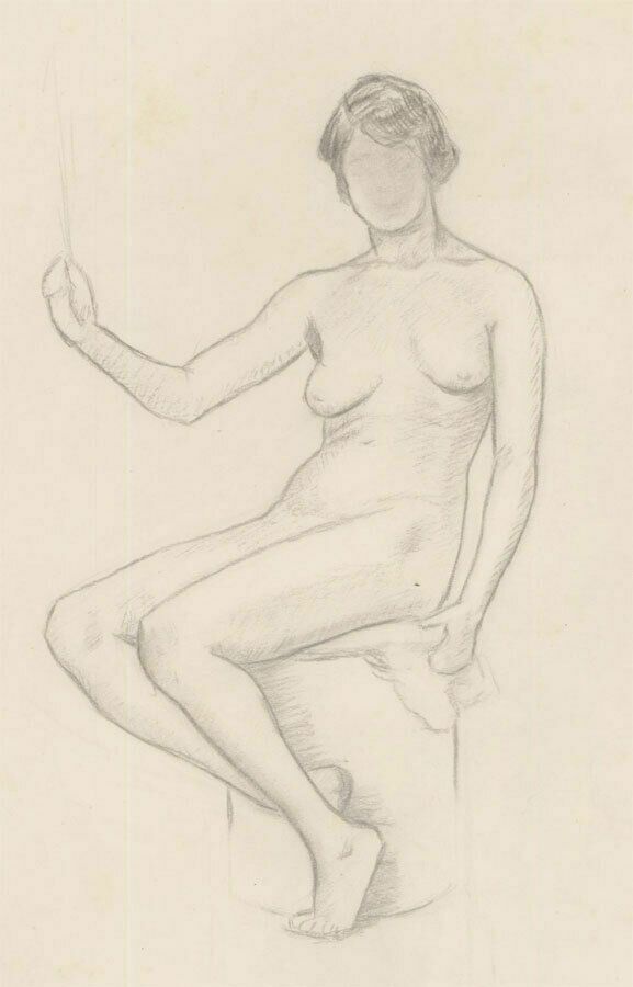 Lorna Bing (1897 1993) 1920 Graphite Drawing, Seated Female Nude