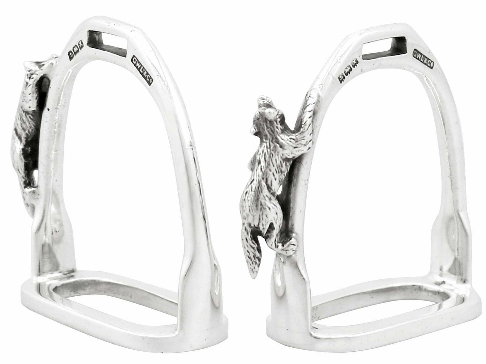 Vintage George VI Pair Of Sterling Silver Fox Equestrian Napkin Rings photo furniture