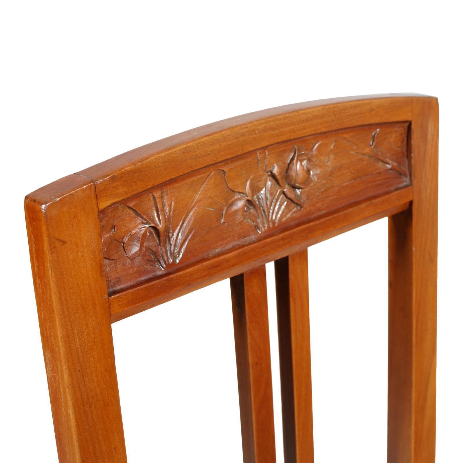 Italian Art Nouveau Side Chairs With Stool, Blond Walnut, Restored Wax Polished photo 4352.4