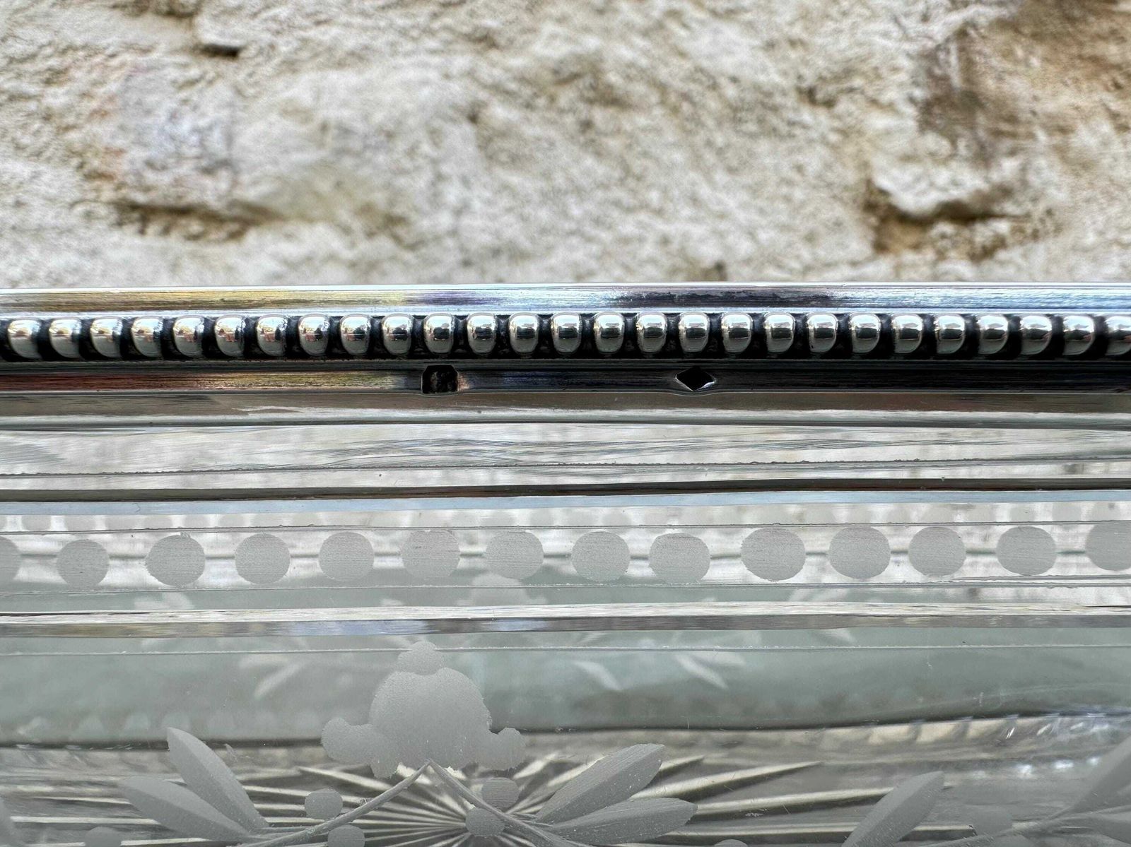 Antique Crystal And Silver Lidded Box, French Vanity Or Bathroom Set, Jewelry Casket photo Home Decor