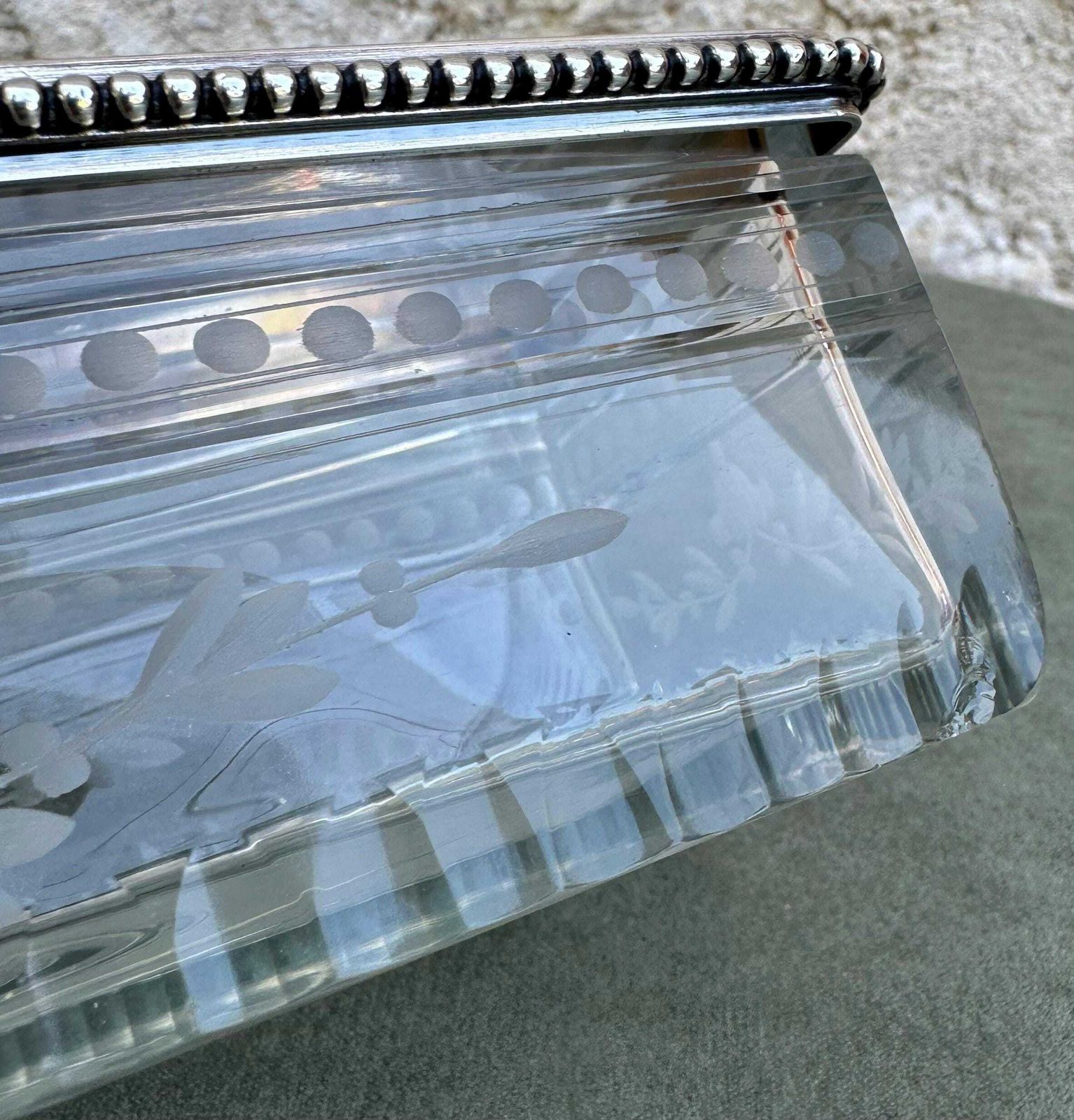 Antique Crystal And Silver Lidded Box, French Vanity Or Bathroom Set, Jewelry Casket photo buy