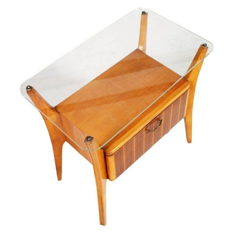 1940s Cantù Nightstand Table Gio Ponti Attributable In Walnut, Maple Crystal Top photo furniture