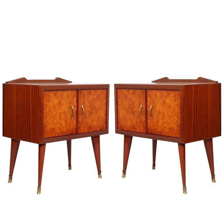 1940s Pair Of Nightstands Paolo Buffa Attributed, Mahogany And Elm Burl Veneered