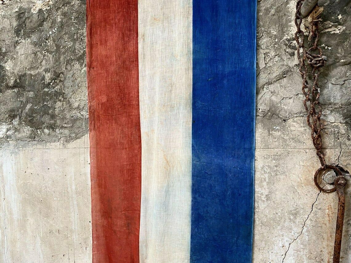 Vintage Tricolour British Royal Coronation / French Liberation Banner photo vintage