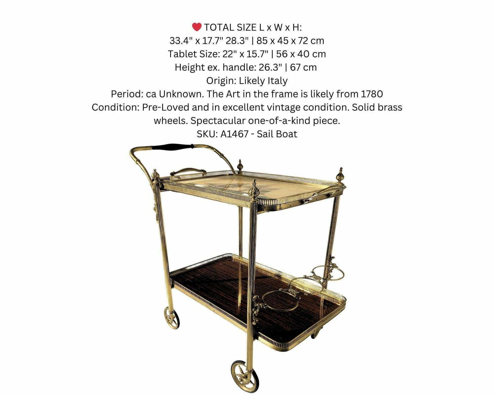 photo for sale Messing Barwagen | Neoklassiek | Gemaakt In Italië, Vóór 1950