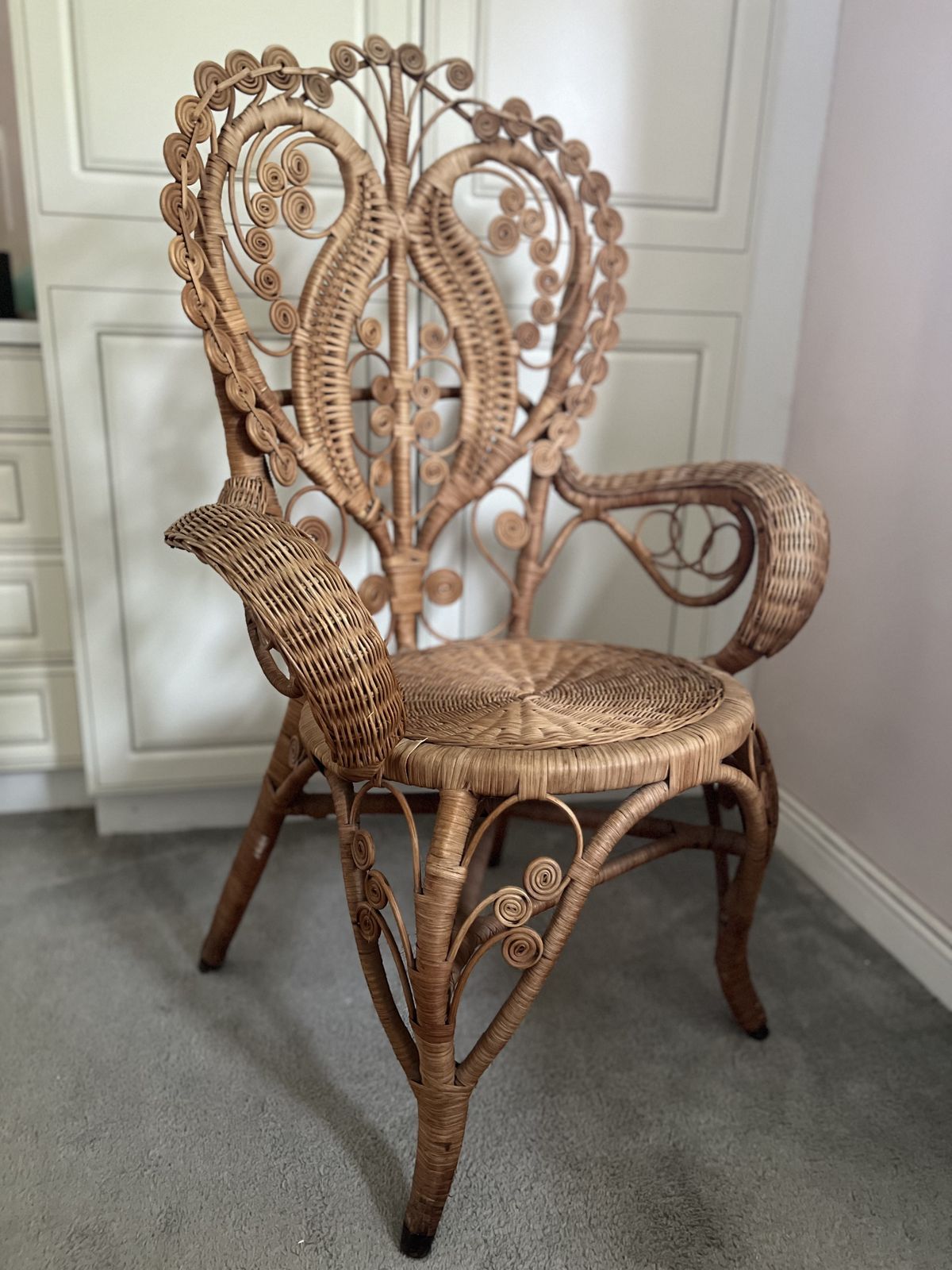 Vintage Peacock Rattan Chair   1970’s
