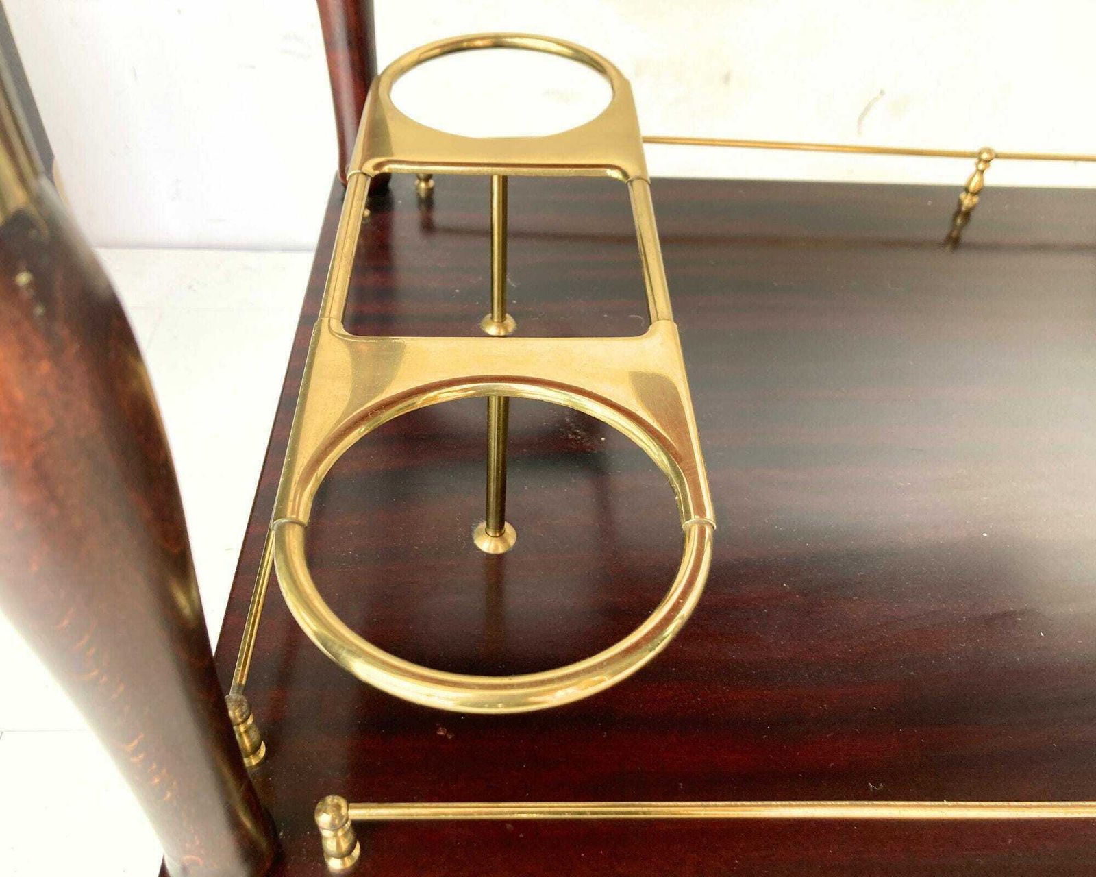 French Bar Cart | Brass And Lacquered Wood | Drawers And Bottle Holder | 1960s photo vintage