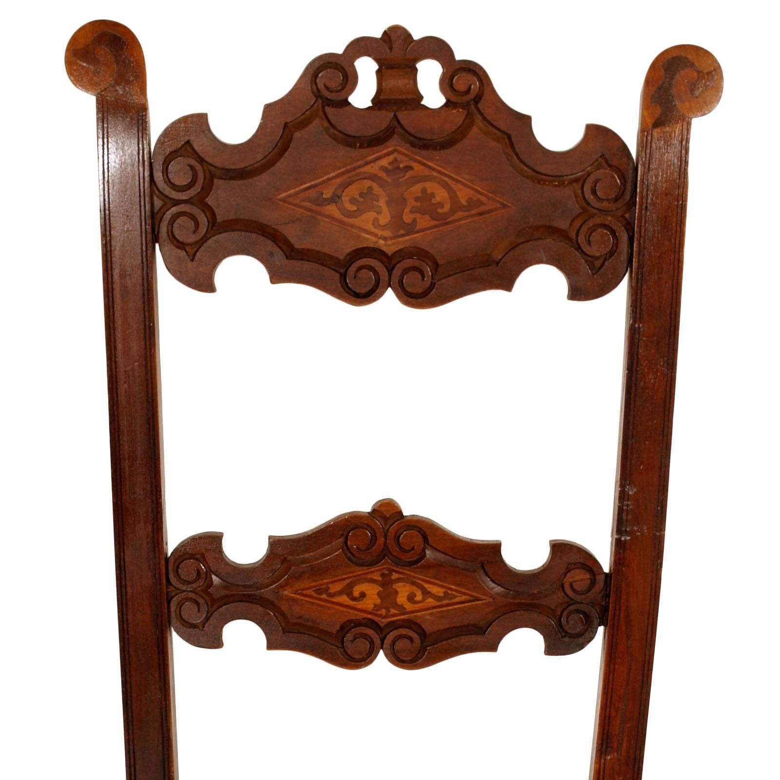 Late 1700s Pair Of Chairs Venetian Gothic Style In Carved Walnut Inlaid Parts photo furniture