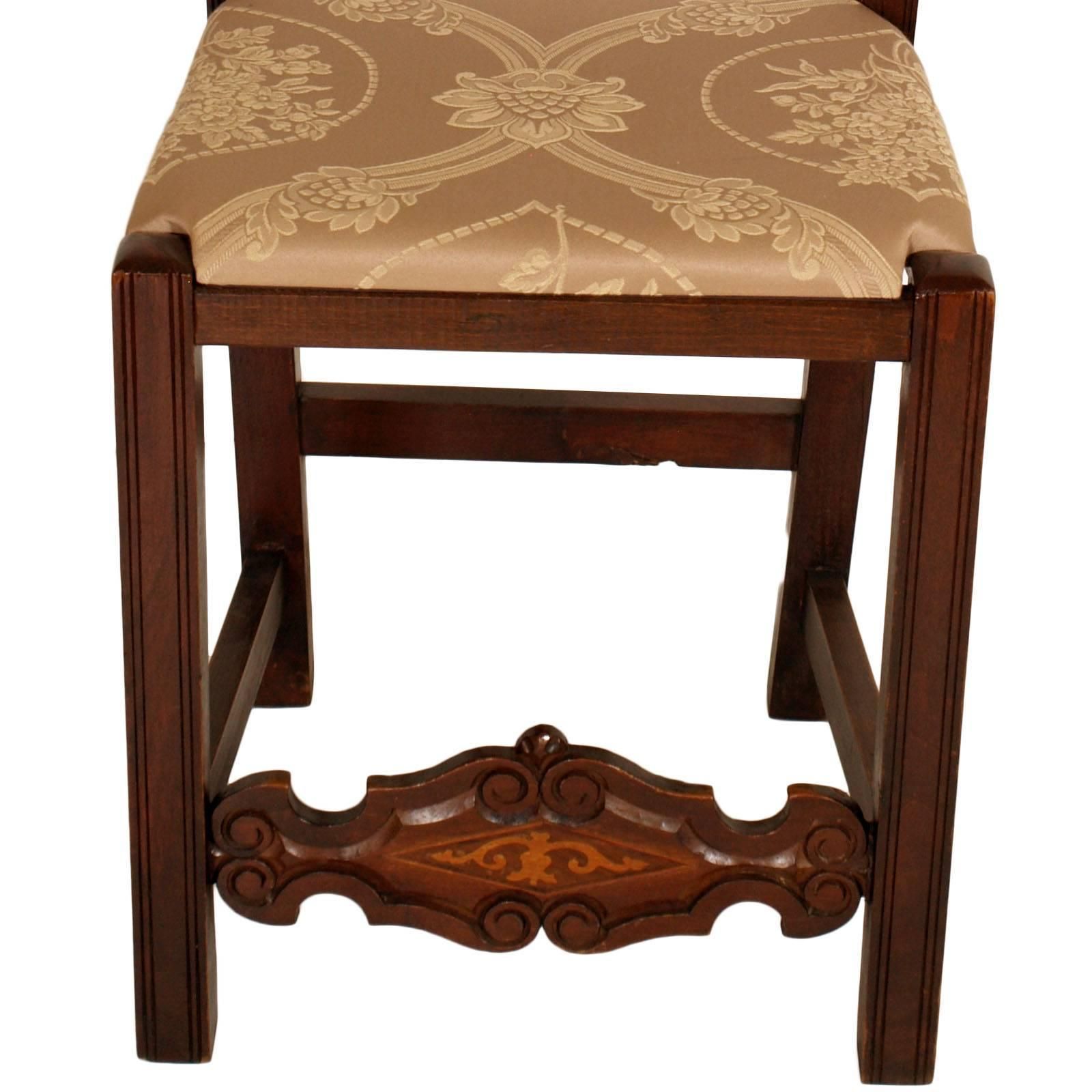 Late 1700s Pair Of Chairs Venetian Gothic Style In Carved Walnut Inlaid Parts photo for sale