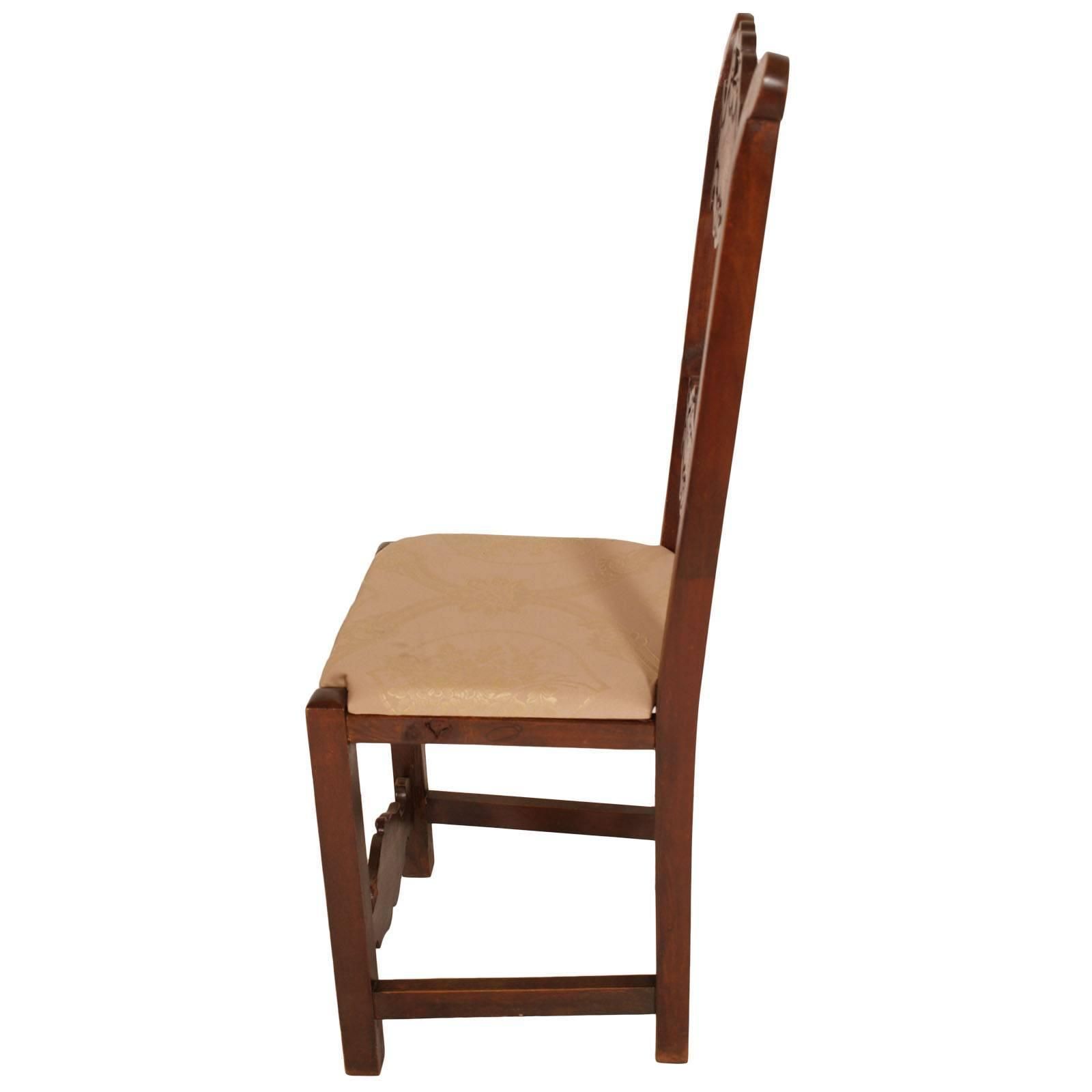 Late 1700s Pair Of Chairs Venetian Gothic Style In Carved Walnut Inlaid Parts photo Furniture
