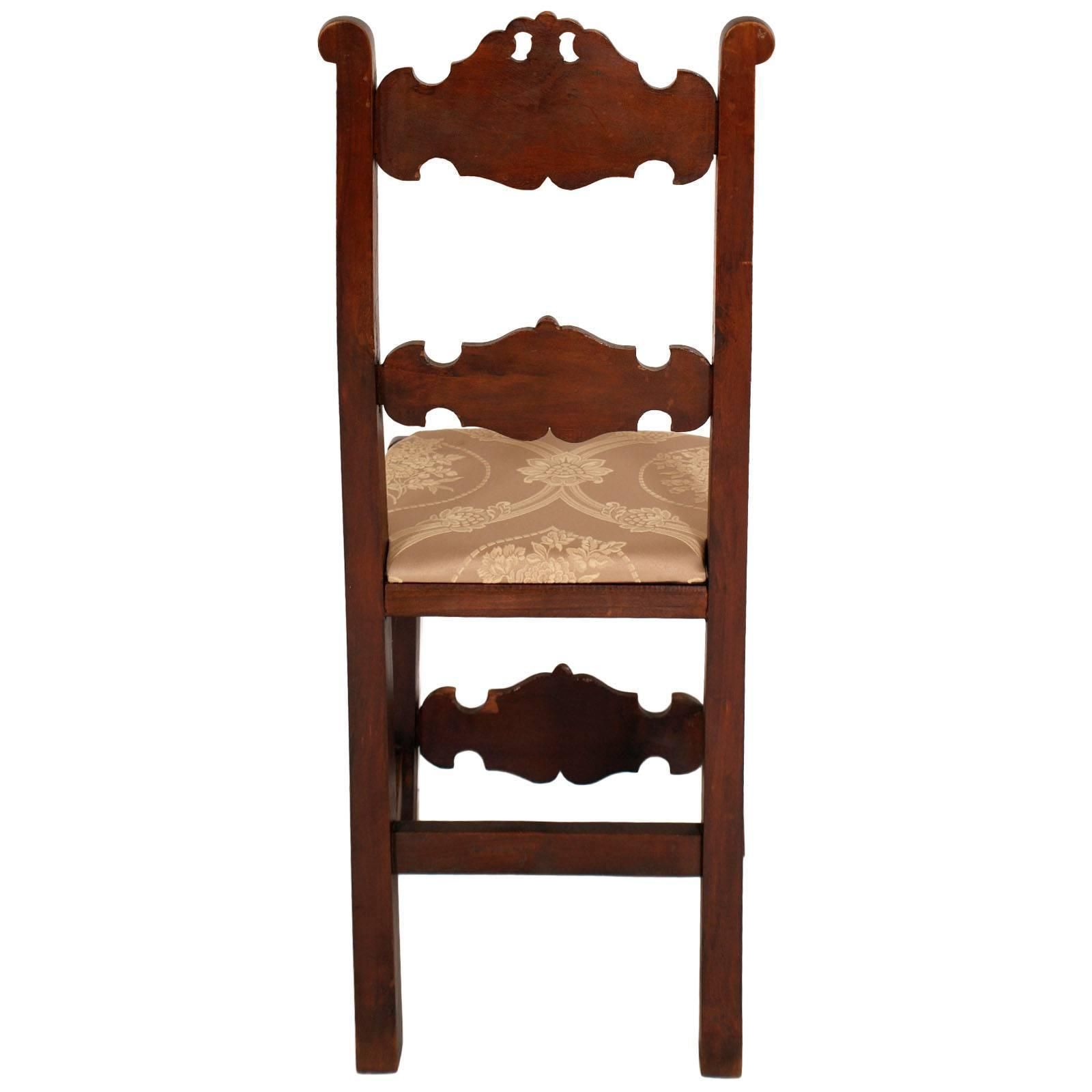 Late 1700s Pair Of Chairs Venetian Gothic Style In Carved Walnut Inlaid Parts photo 5600.0