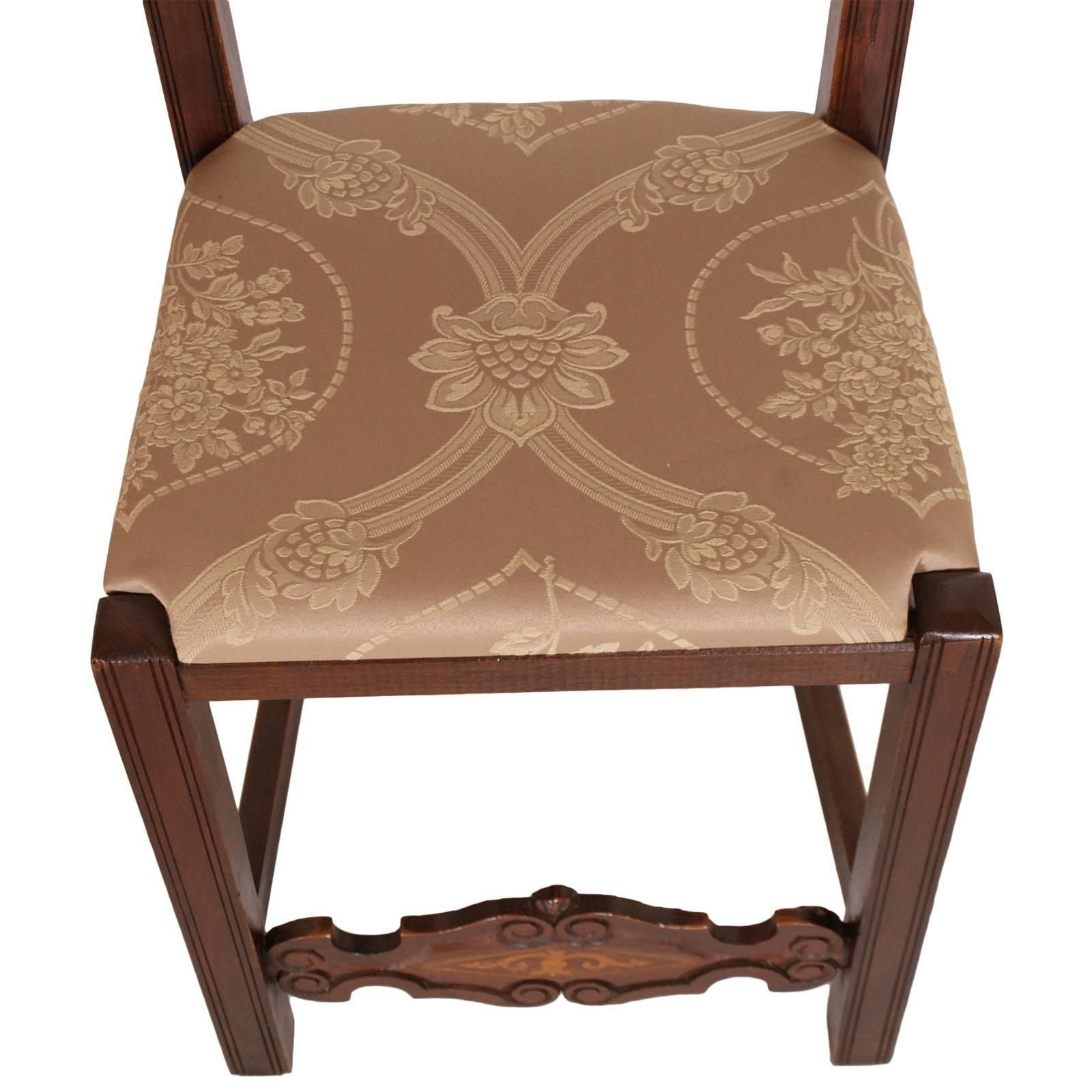 Late 1700s Pair Of Chairs Venetian Gothic Style In Carved Walnut Inlaid Parts photo buy