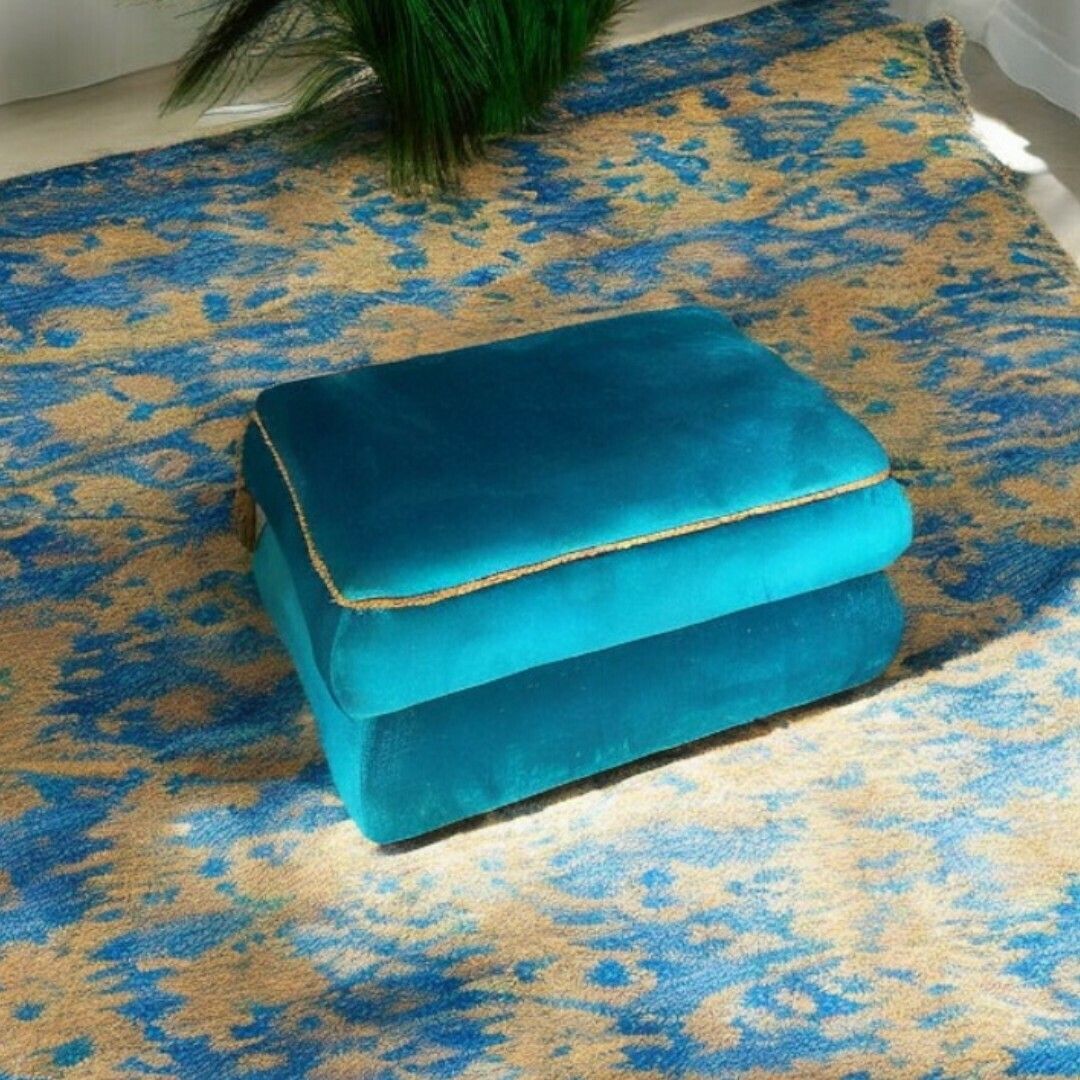 Vintage Velvet Ottomann In Peacock Blue photo furniture