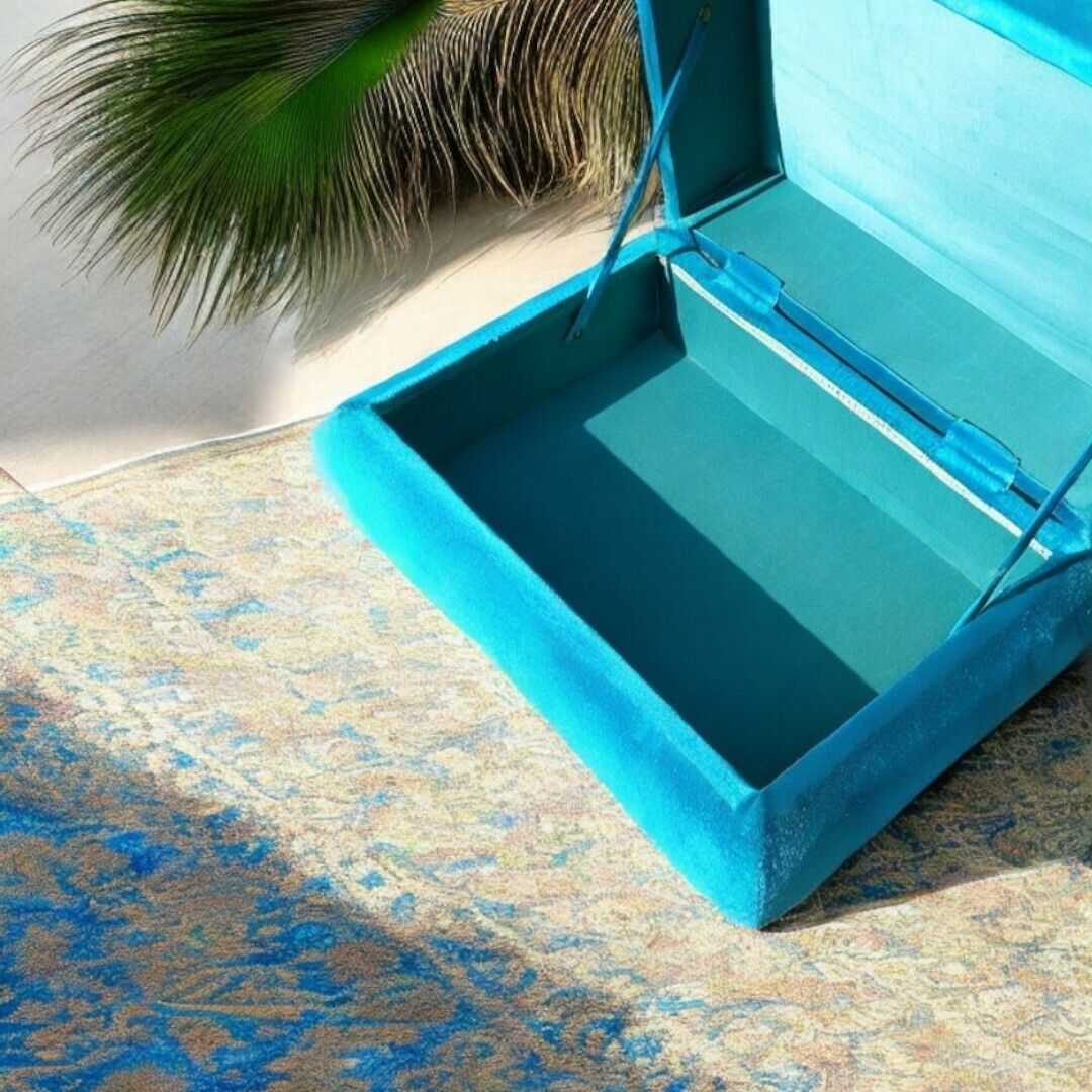 photo buy Vintage Velvet Ottomann In Peacock Blue