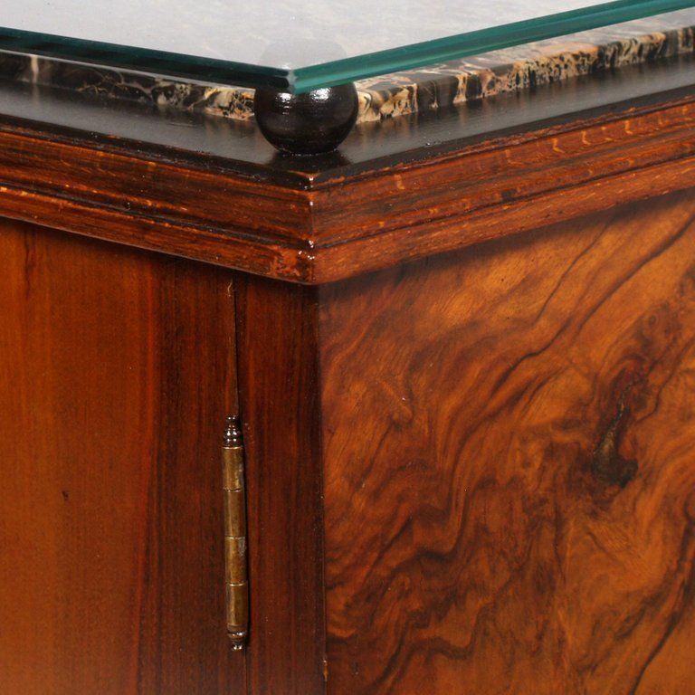 Early 20th Century Console, Tv Stand, Burl & Ebonized Walnut, Marble, Glass Top photo 4352.4