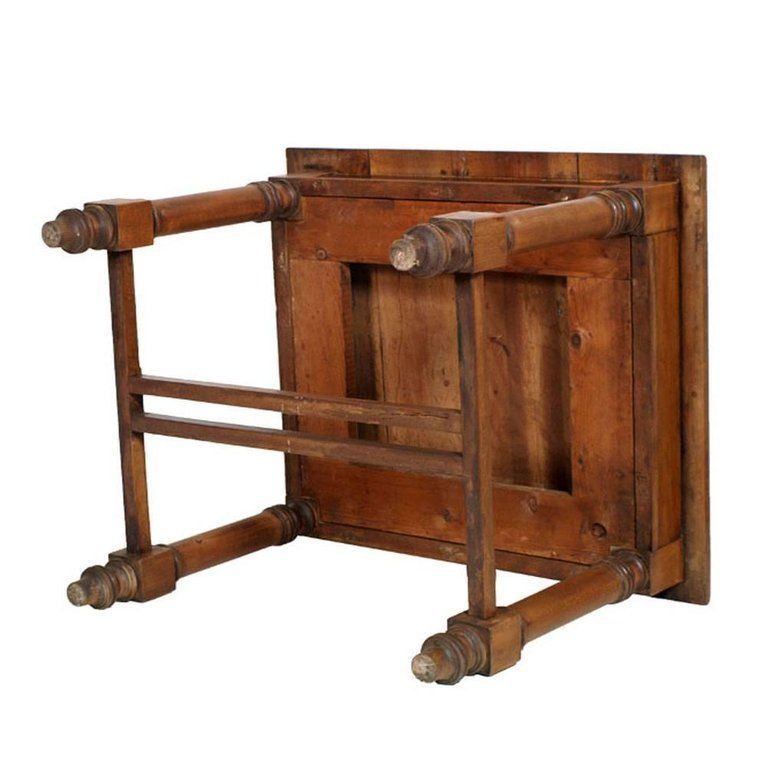 19th Century Neoclassic Austrian Square Table Solid Walnut Restored Wax Polished photo for sale