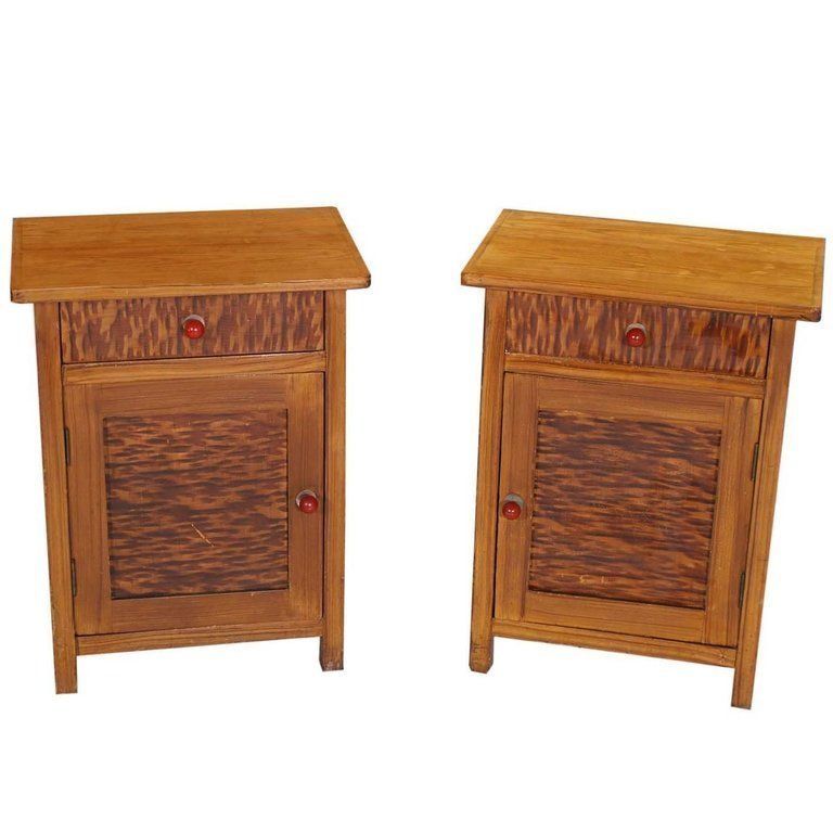 Art Deco Period Country Tyrol Pair Of Nightstand Decorated Finished To Wax