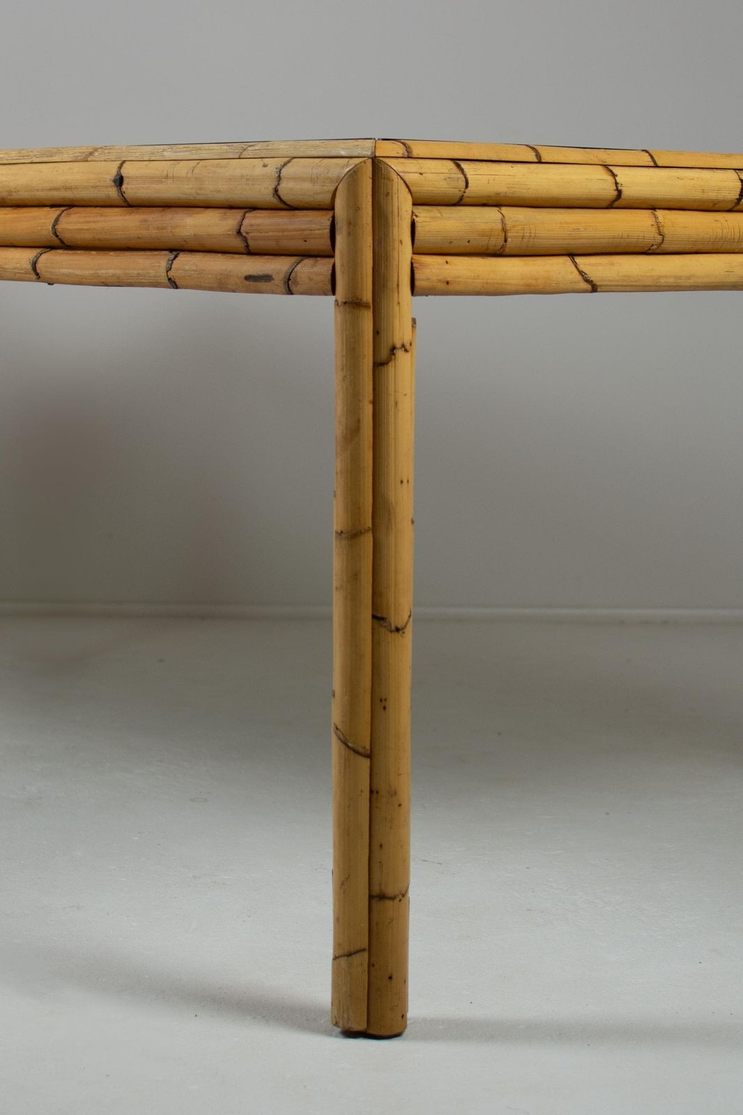 Vintage Bamboo Dining Table With Smoked Glass Top, C.1980's Spanish. photo buy