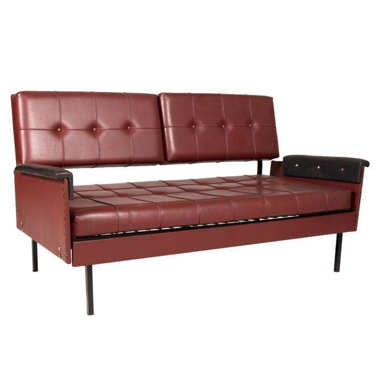 Italy 1960s Cubist Armchairs & Sofa, Iron Legs, Faux Leather Quilted Upholstery photo furniture