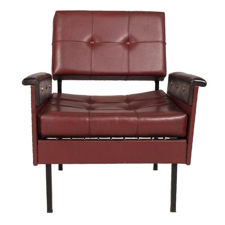 Italy 1960s Cubist Armchairs & Sofa, Iron Legs, Faux Leather Quilted Upholstery photo 5208.0