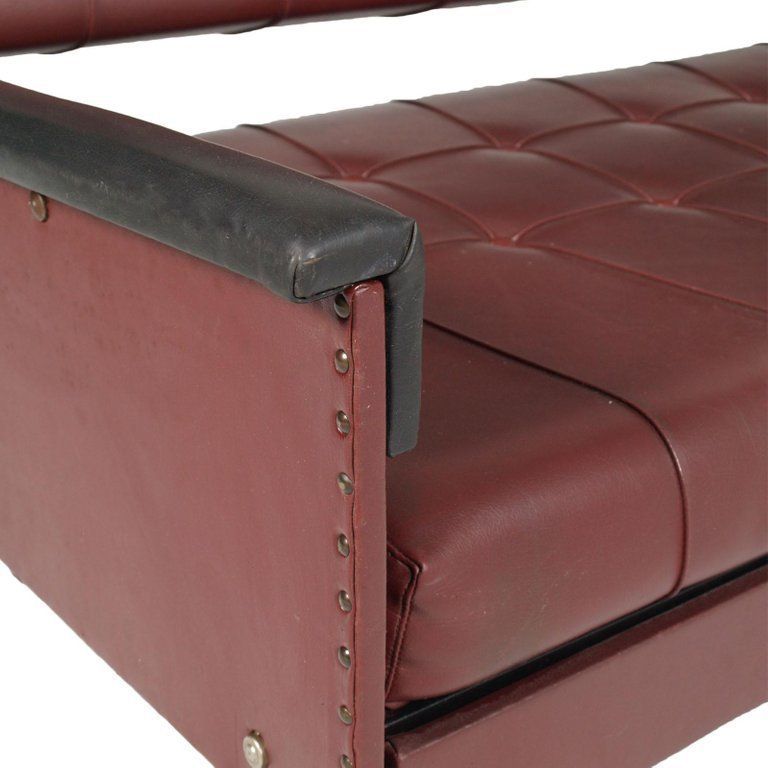 photo furniture Italy 1960s Cubist Armchairs & Sofa, Iron Legs, Faux Leather Quilted Upholstery