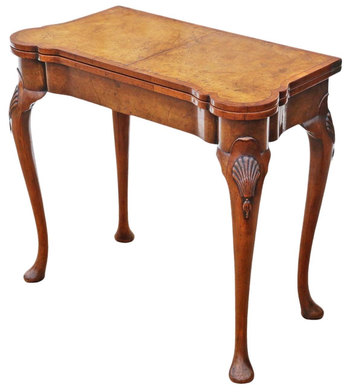 Antique Fine Quality Georgian Revival Burr Walnut Folding Card Or Tea Table