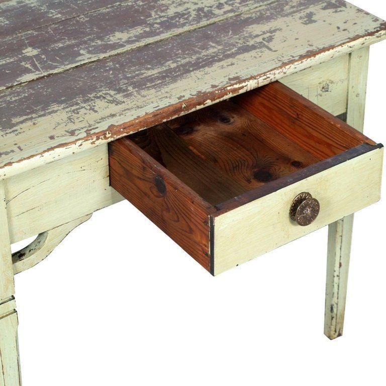 Late 19th Century Tyrolean Shabby Small Desk Table Art Nouveau, Pine Painted photo for sale