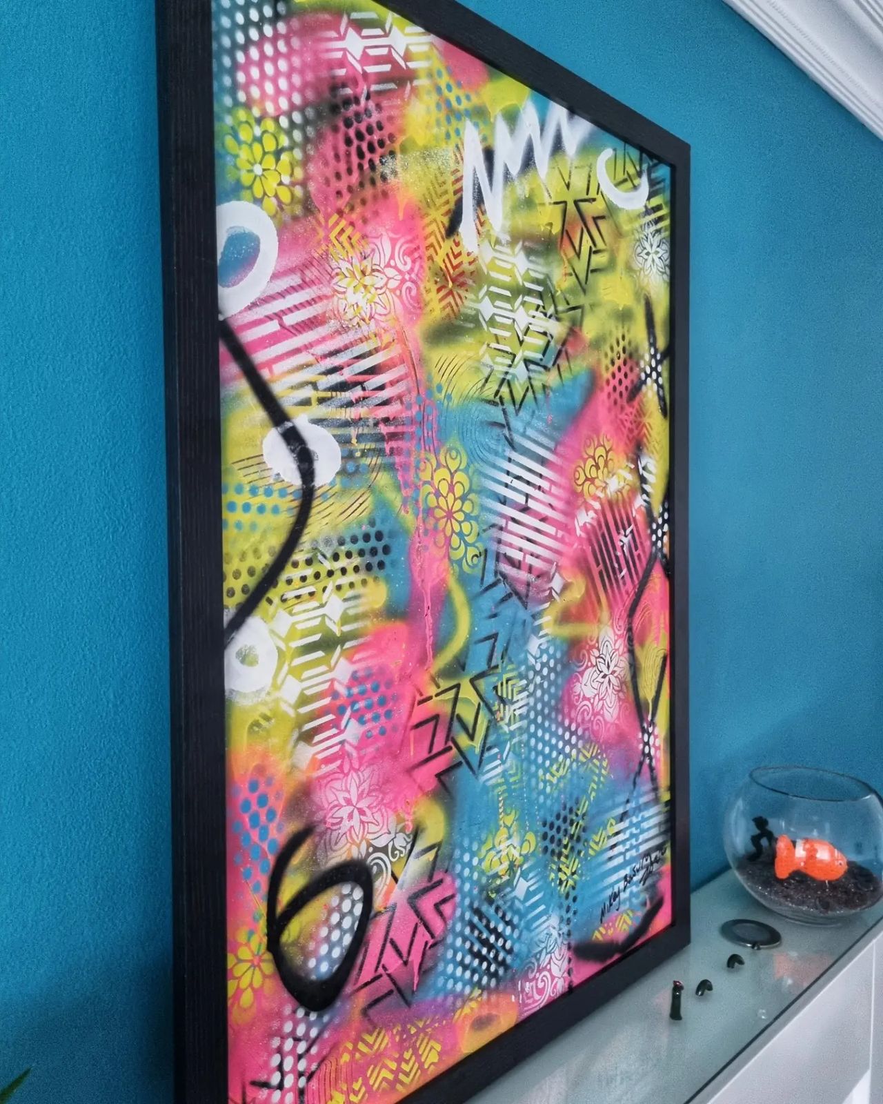 Unique Original Abstract Modern Art Painting By Mikey Basura photo furniture