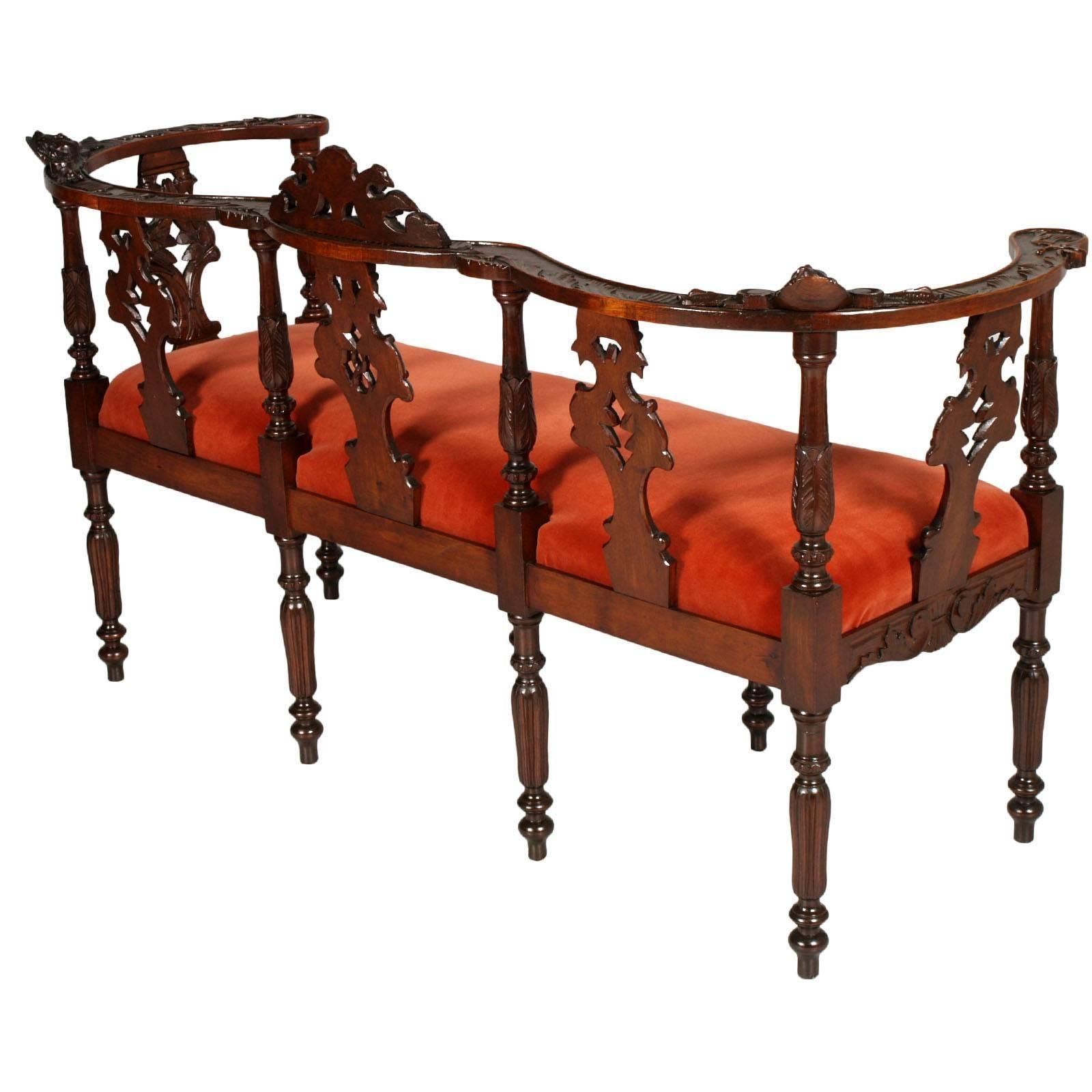 Last 19th Century Sofa Armchairs Carved Walnut By Testolini Salviati, Venice photo for sale
