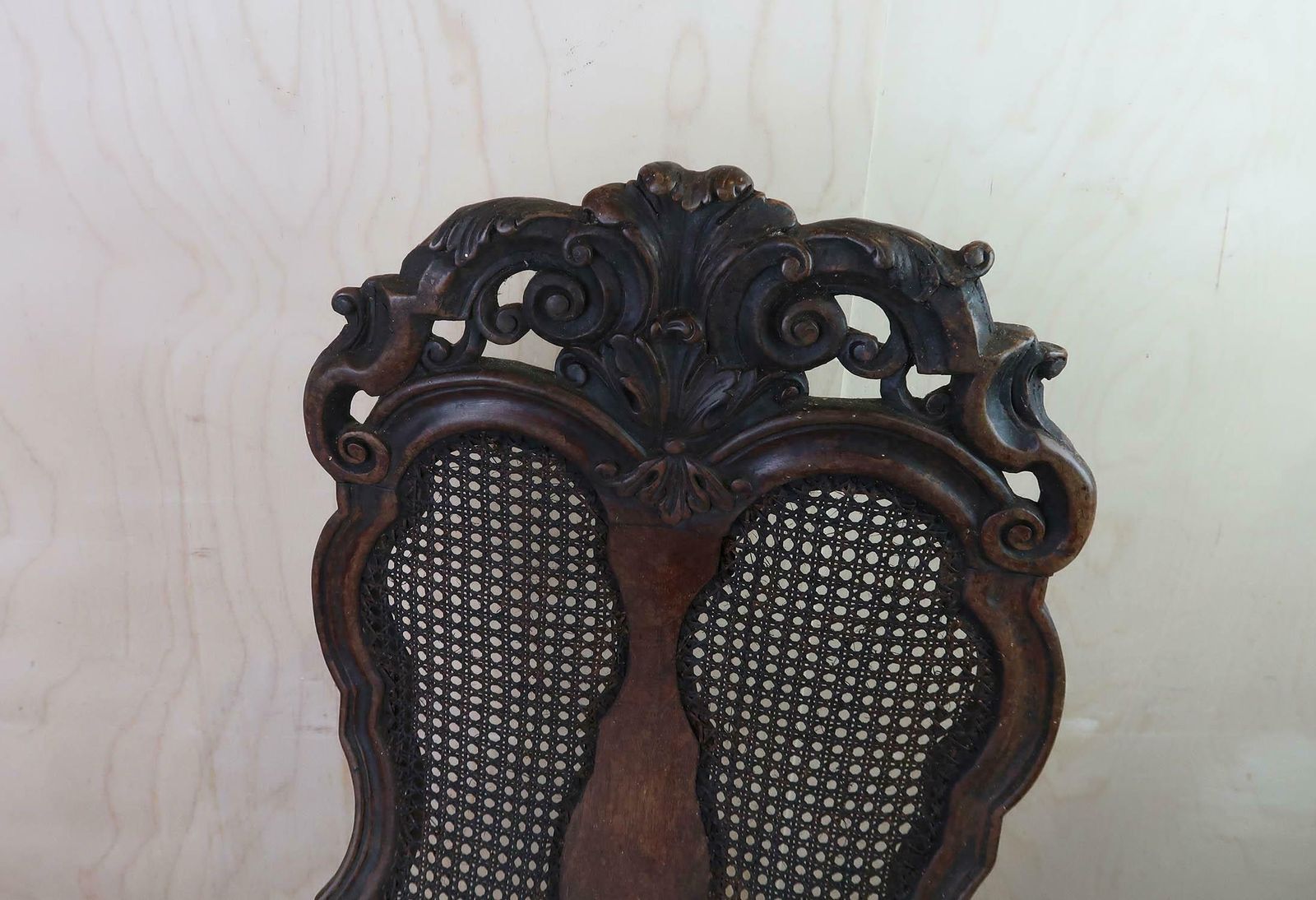Pair Of Antique Baroque Style Dutch Carved Walnut And Bergère Side Chairs. photo vinterior