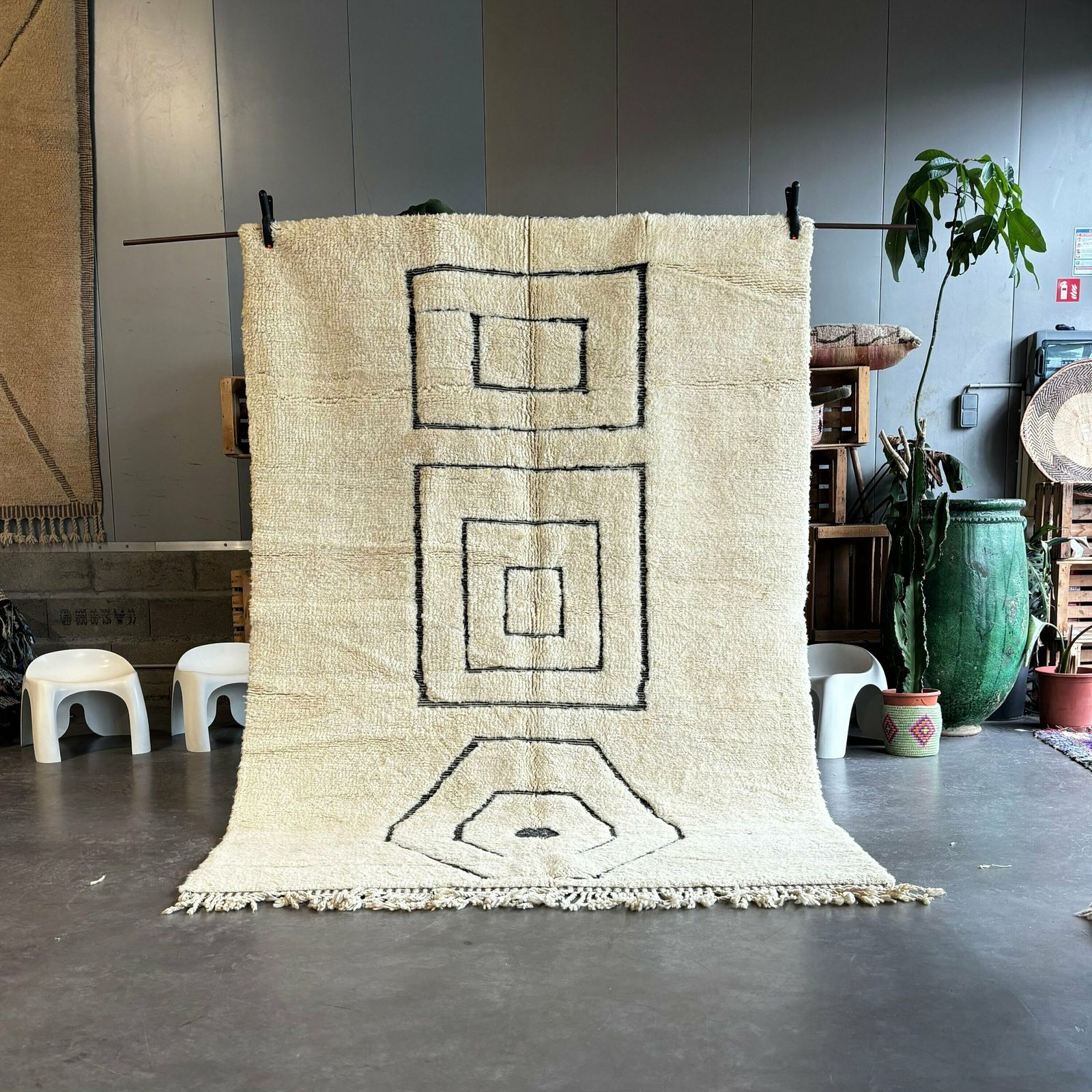 Moroccan Berber Beni Ourain Rug 180x270 Cm   White Authentic Wool Carpet   Modern Design Rug