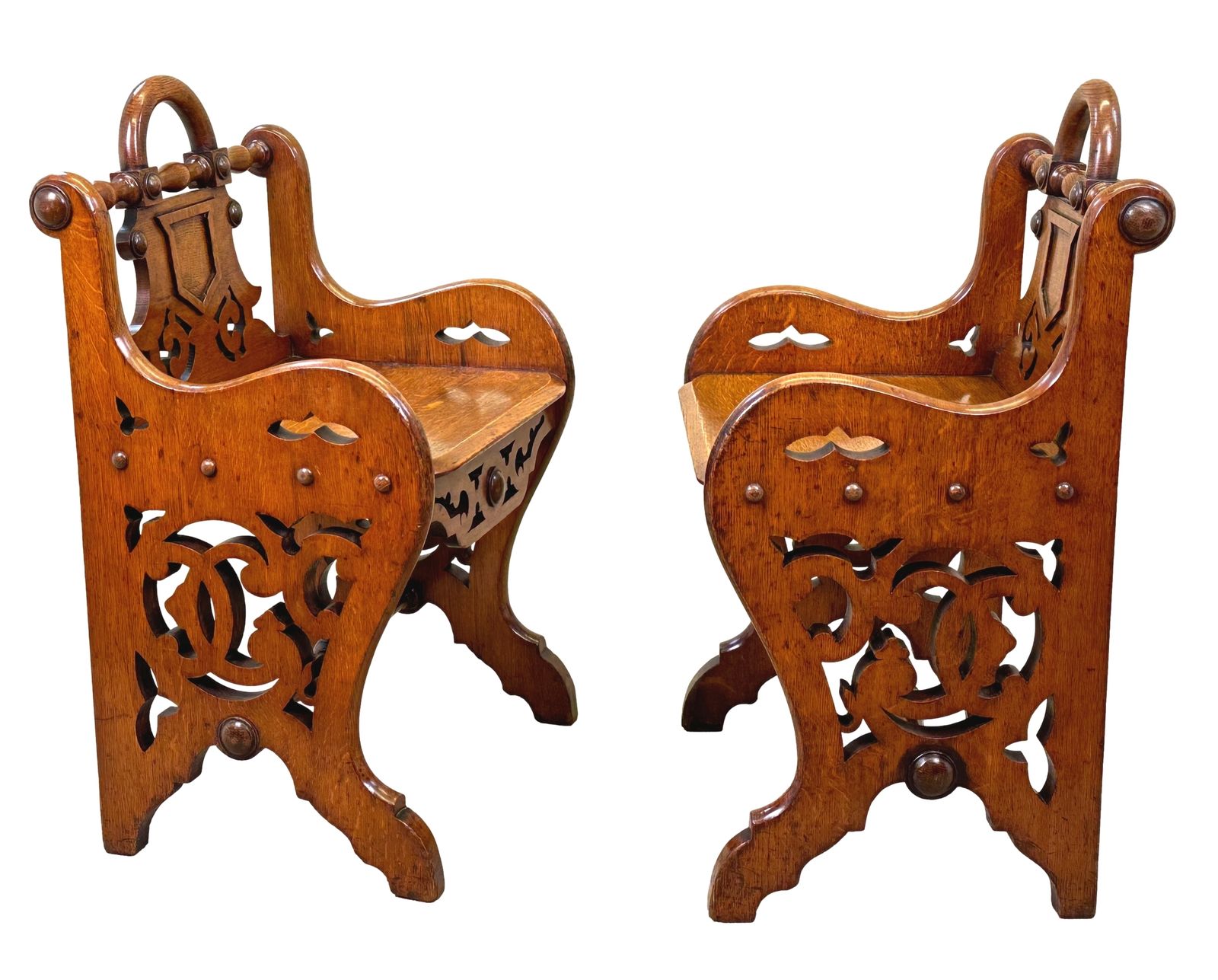 Pair Of 19th Century Oak Hall Seats (England, Circa 1880) photo vinterior