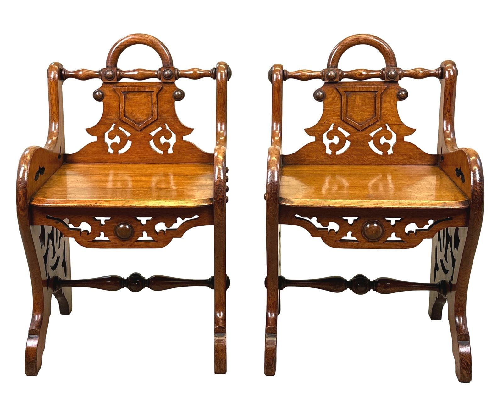photo buy Pair Of 19th Century Oak Hall Seats (England, Circa 1880)