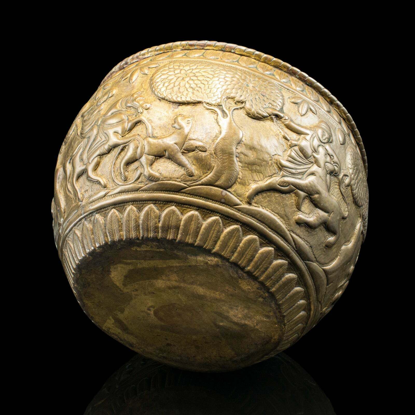 Antique Offering Bowl, Planter, South East Asian, Brass, Jardiniere, Victorian photo buy