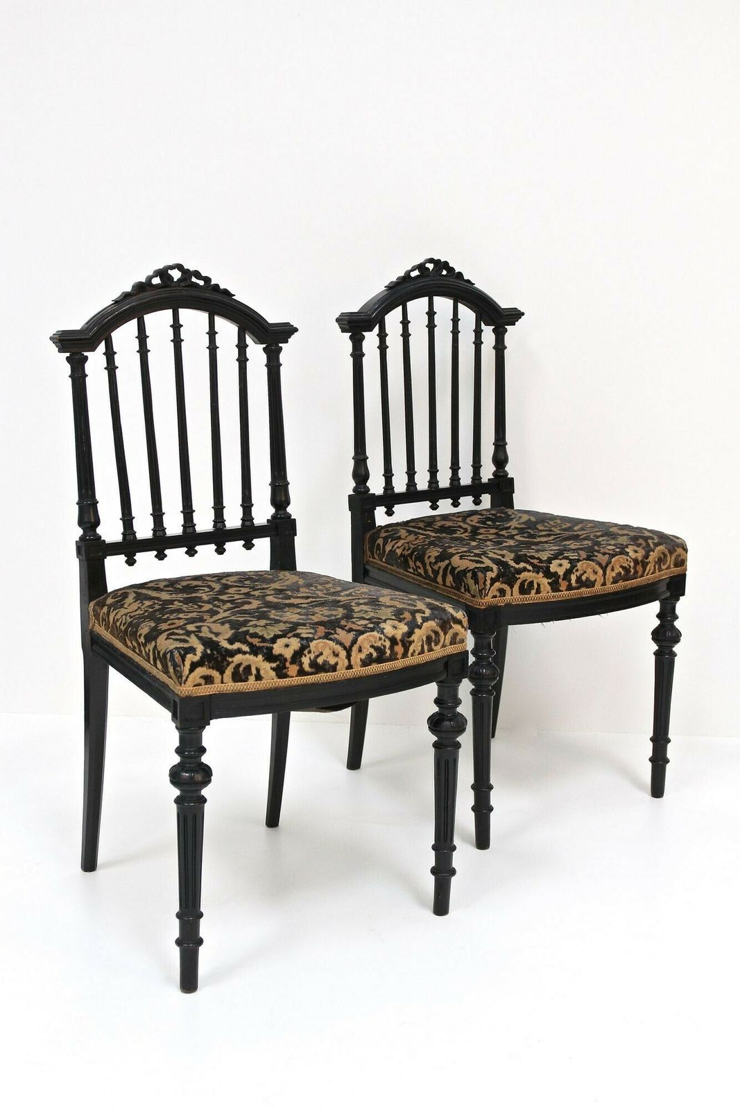 Pair Of Black 19th Century Side Chairs, Original Upholstery   Fr Ca. 1870 photo furniture
